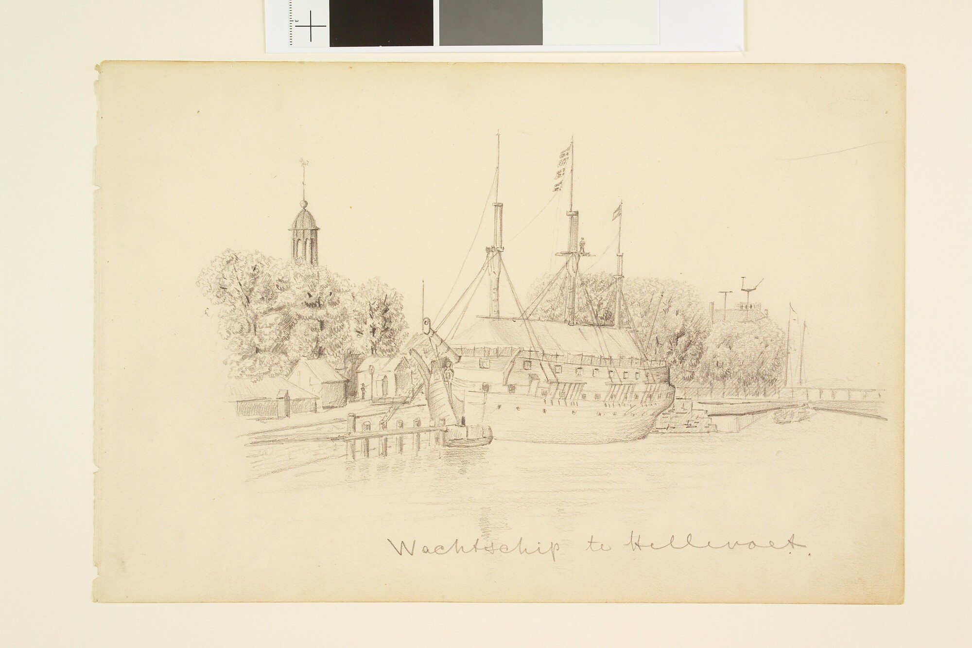 S.1926(01)13; Zr.Ms. 'Prins van Oranje' als wachtschip te Hellevoetsluis; tekening