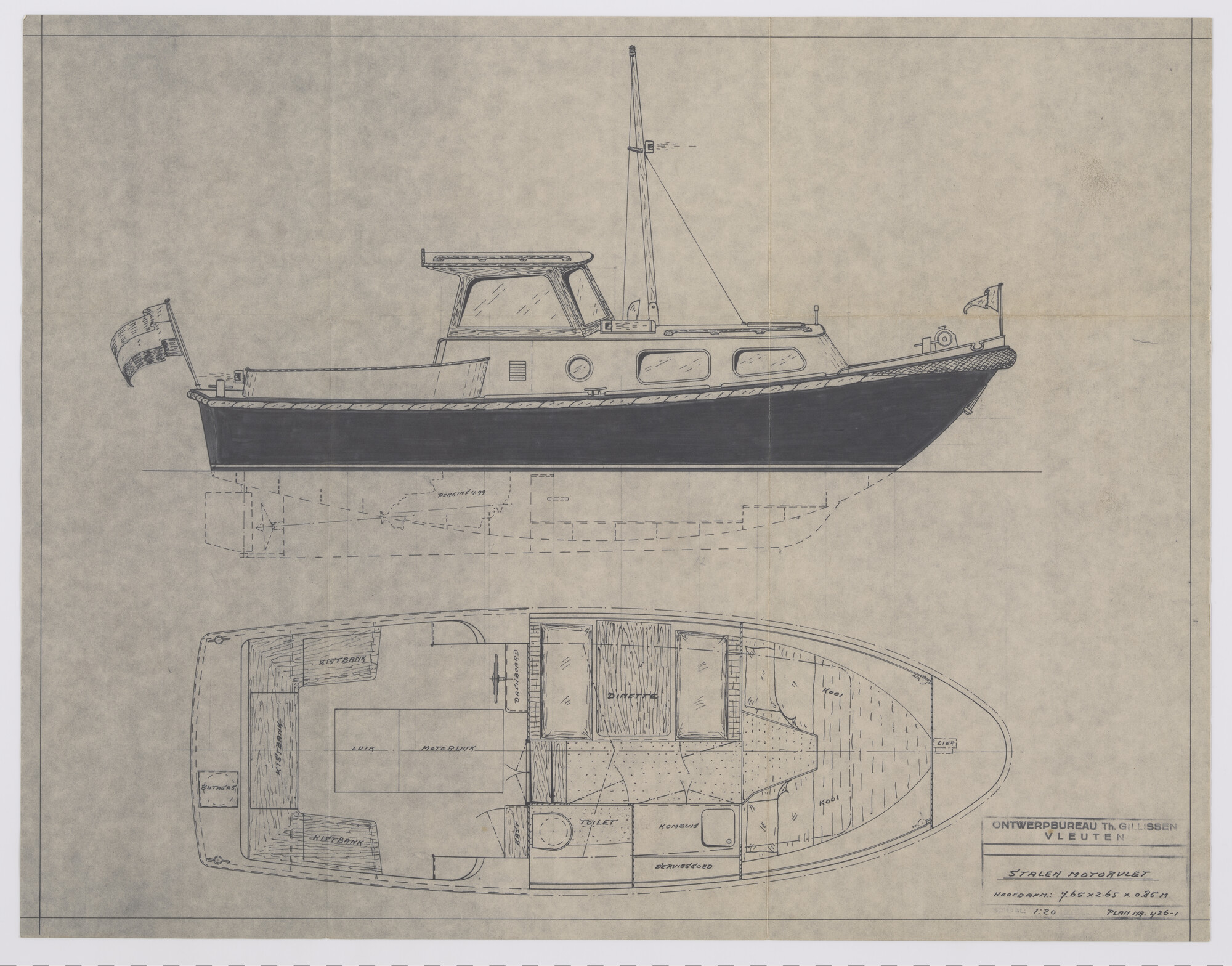 2010.0435; Stalen Motorvlet van 7.65 meter; technische tekening