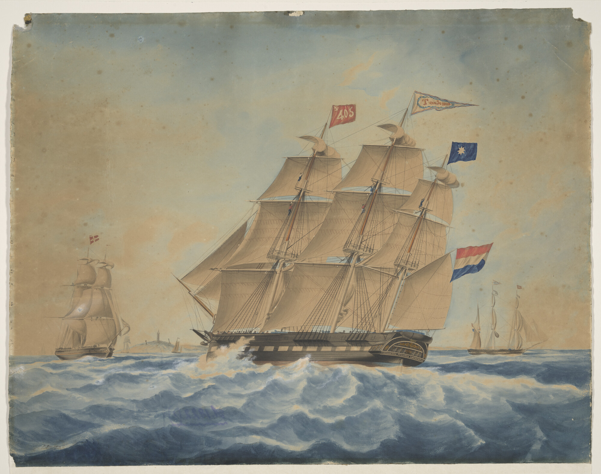 A.1822(01); Het fregatschip Margaretha Johanna; tekening