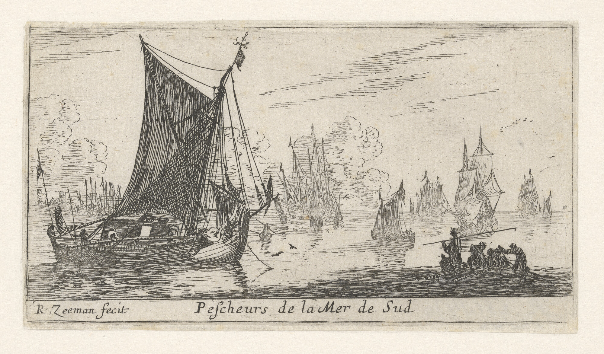 A.0231(04)09; 'Pescheurs de la Mer de Sud.' Een waterschip; prent