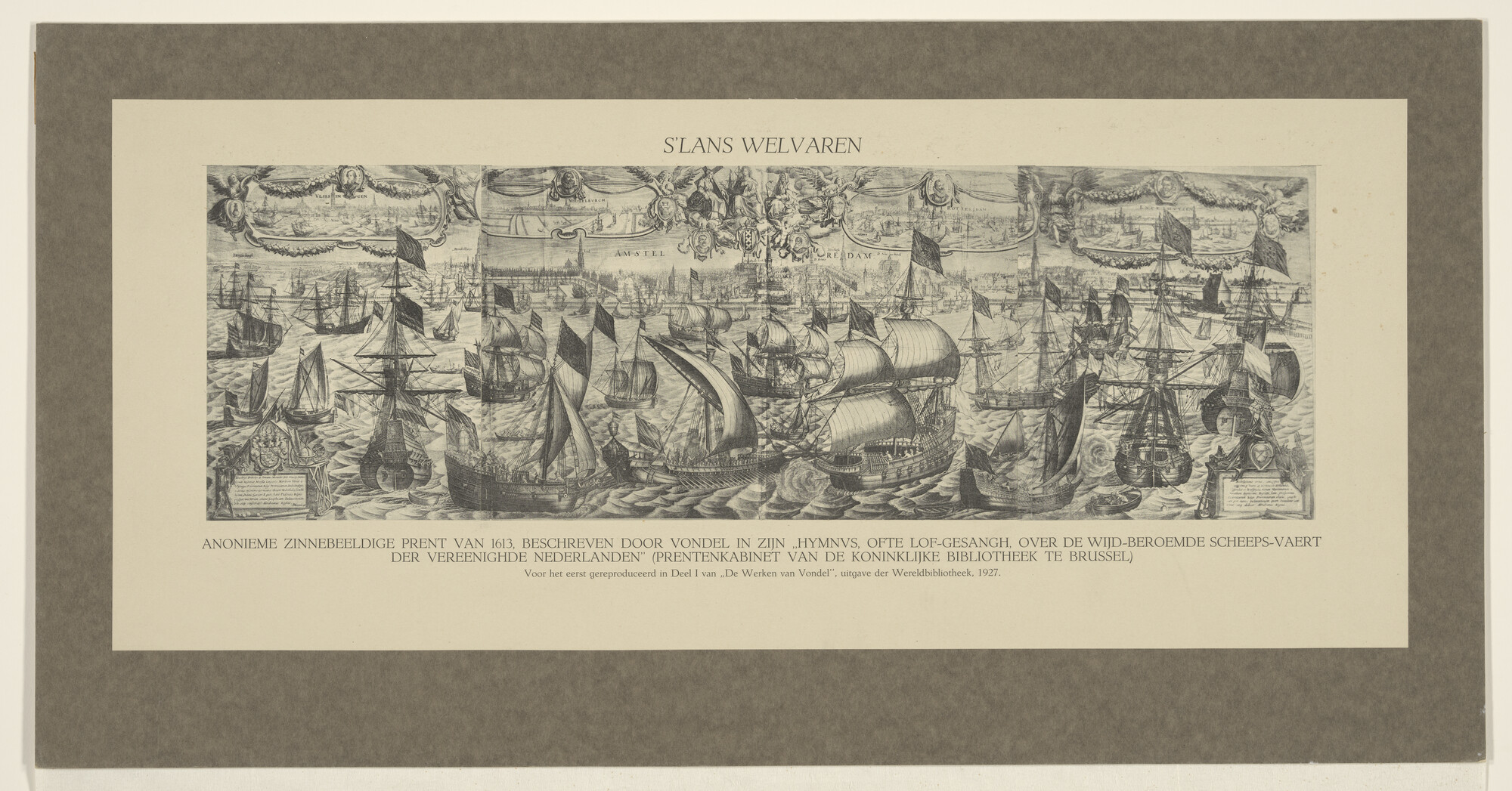 S.0792; 'Slans Welvaren': zinnebeeldige prent uit 1613 door Vondel beschreven; prent