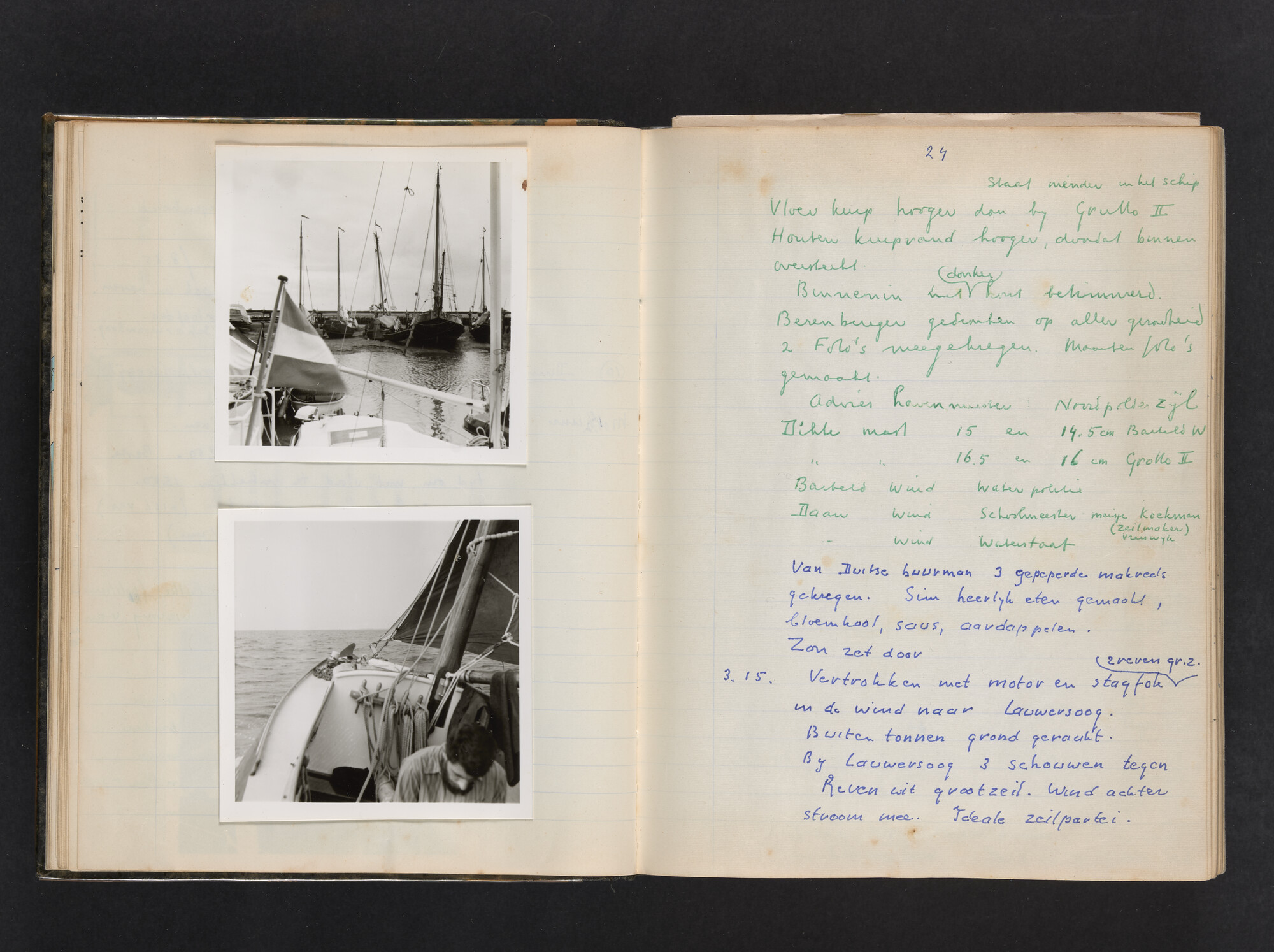 2017.0802; Logboek c.q. fotoalbum van reizen met zeeschouw Grutto (II) in Nederland, Duitsland en Denemarken, 1973-1974; logboek