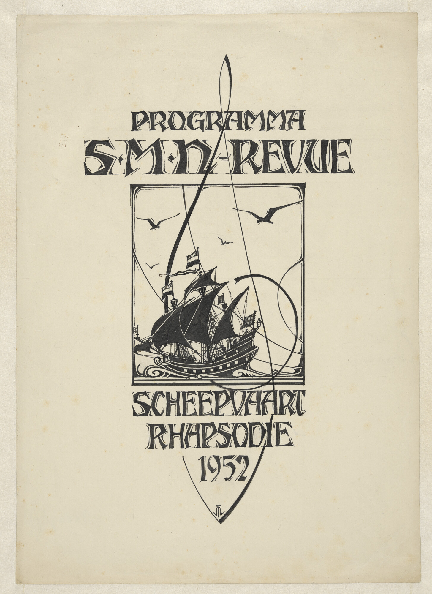 A.5809(09); Ontwerp voor het omslag van het programmaboekje van een revue van de SMN; tekening