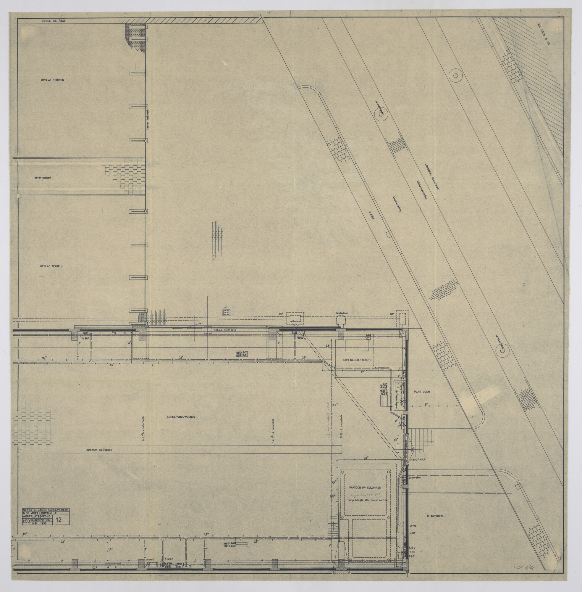 2005.1984; Plattegrond van een deel van de werfterreinen Scheepswerf G. de Vries Lentsch Jr; technische tekening