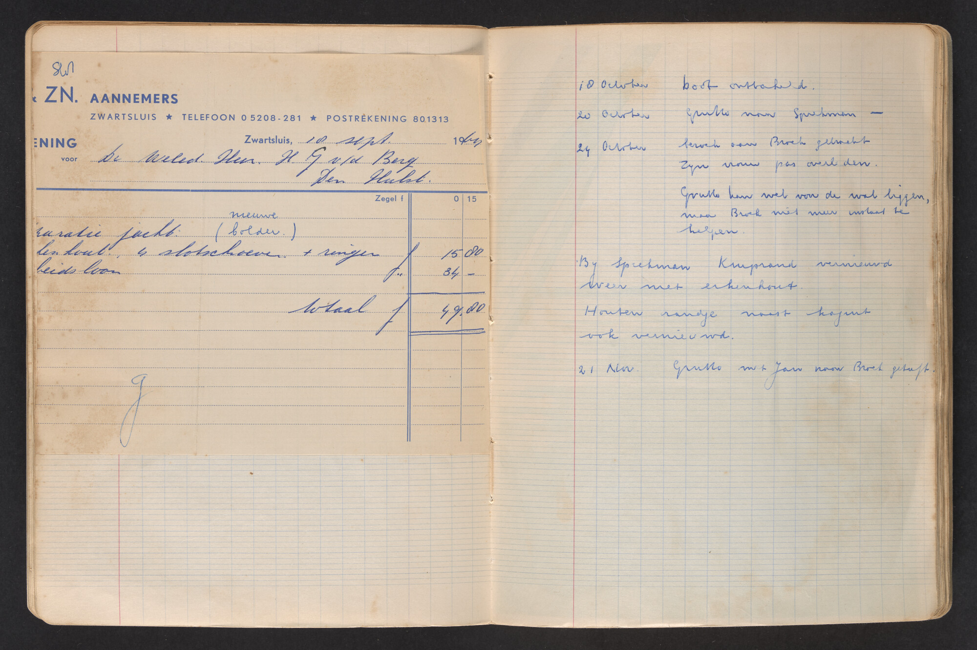 2017.0796; Logboek c.q. fotoalbum van o.a. reizen met zeeschouw Grutto in Nederland, 1963-1965; logboek