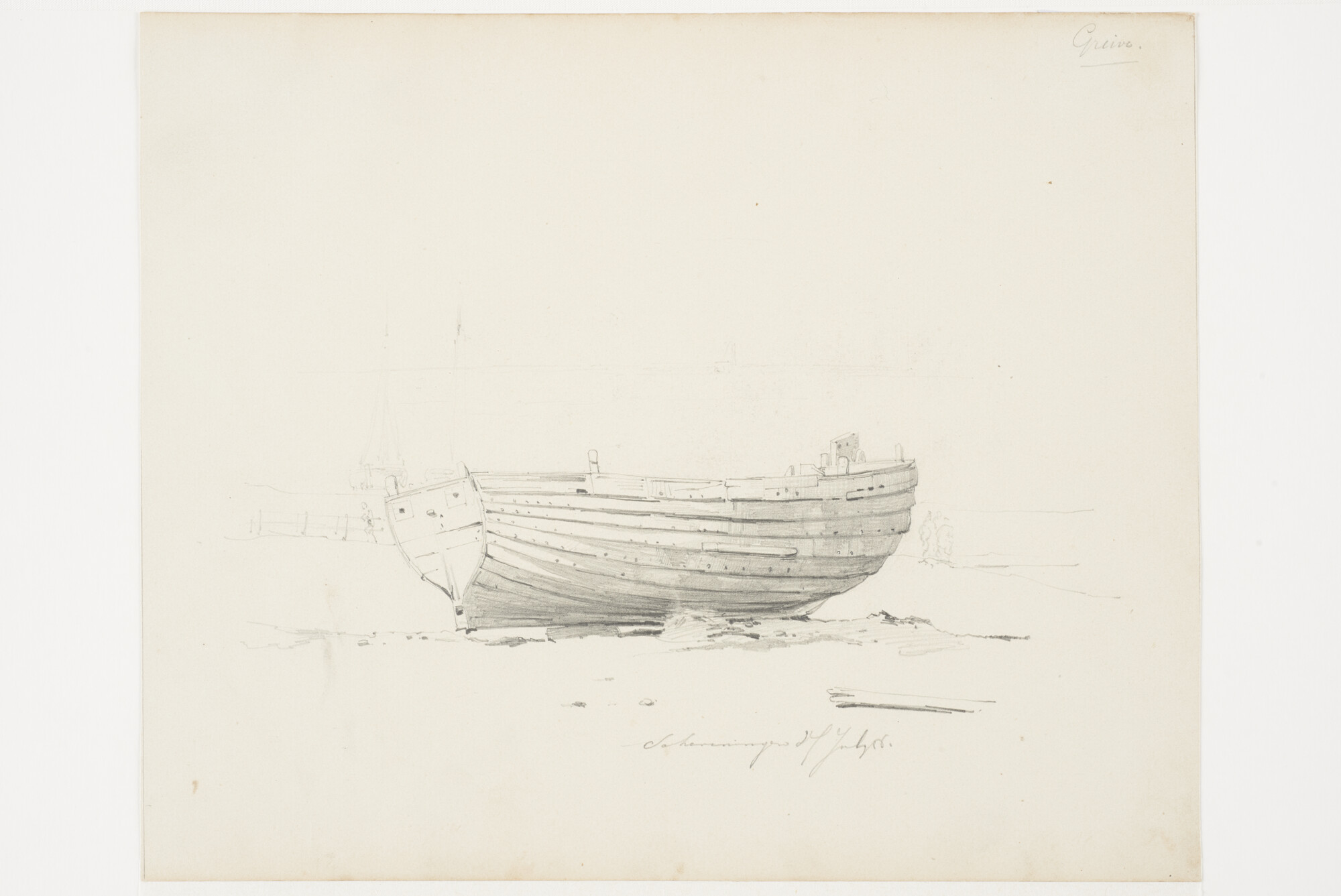 A.2054(02)2; Een garnalenschuit op het strand te Scheveningen; tekening