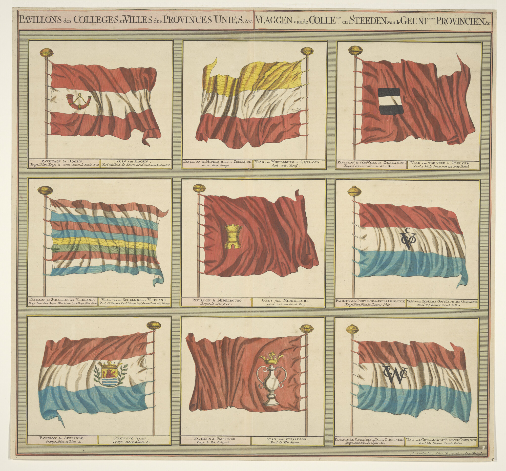 A.2855(11)05; Vlaggenkaart met 9 vlaggen uit een serie van 12 bladen; prent