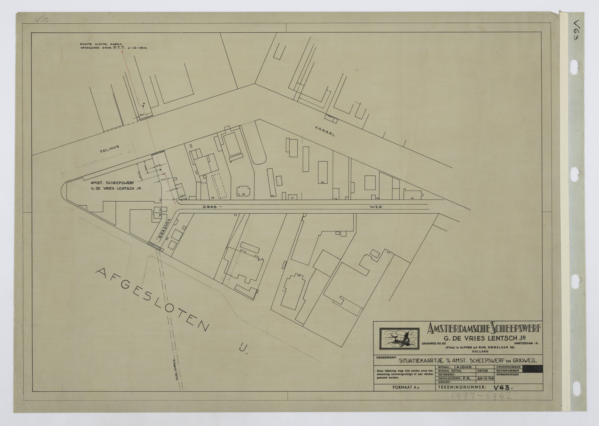 1997.6942; Situatiekaartje van de Amsterdamse Scheepswerf aan de Grasweg; technische tekening