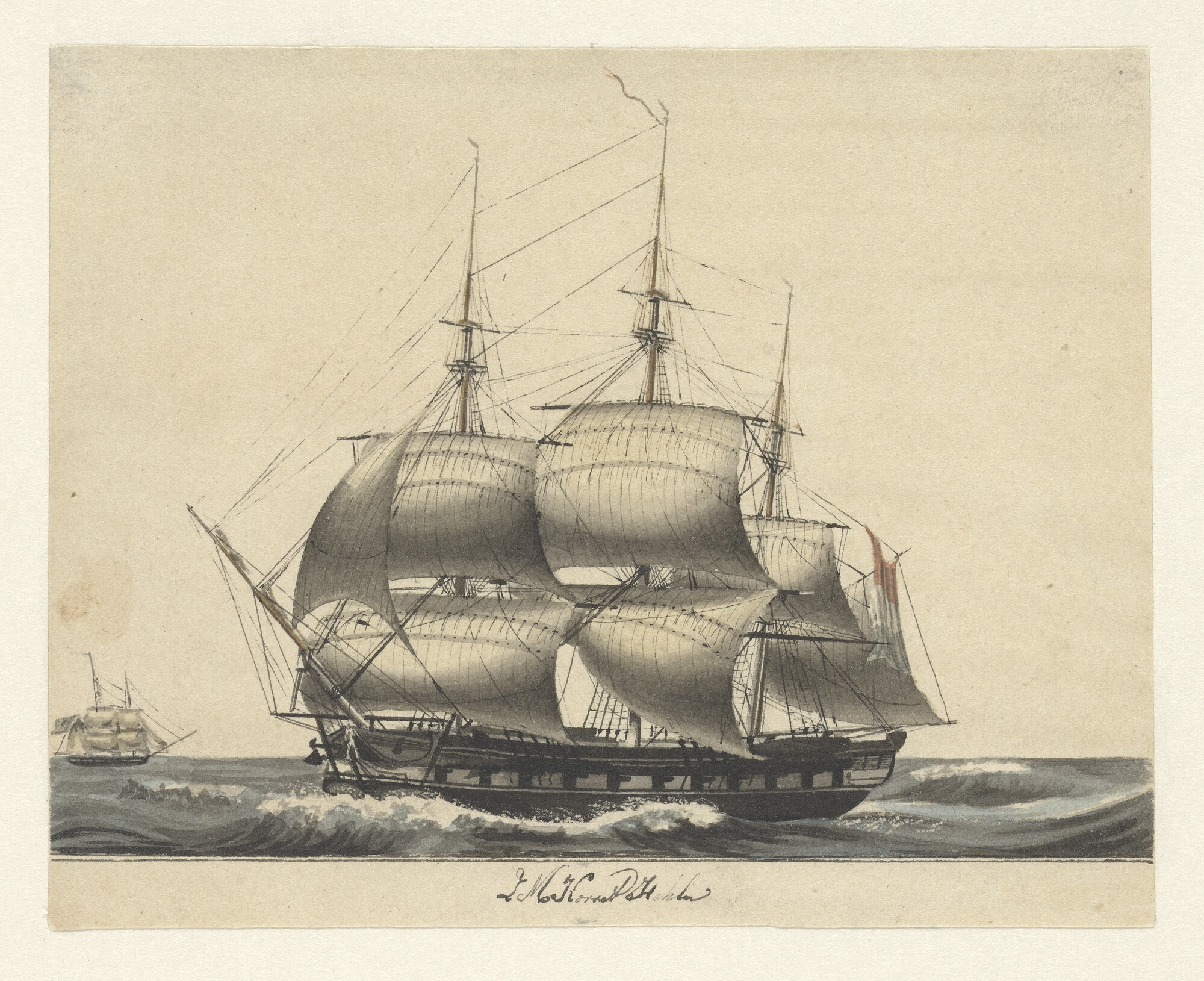 S.3233(03); Het korvet Zr.Ms. 'Hekla'; tekening