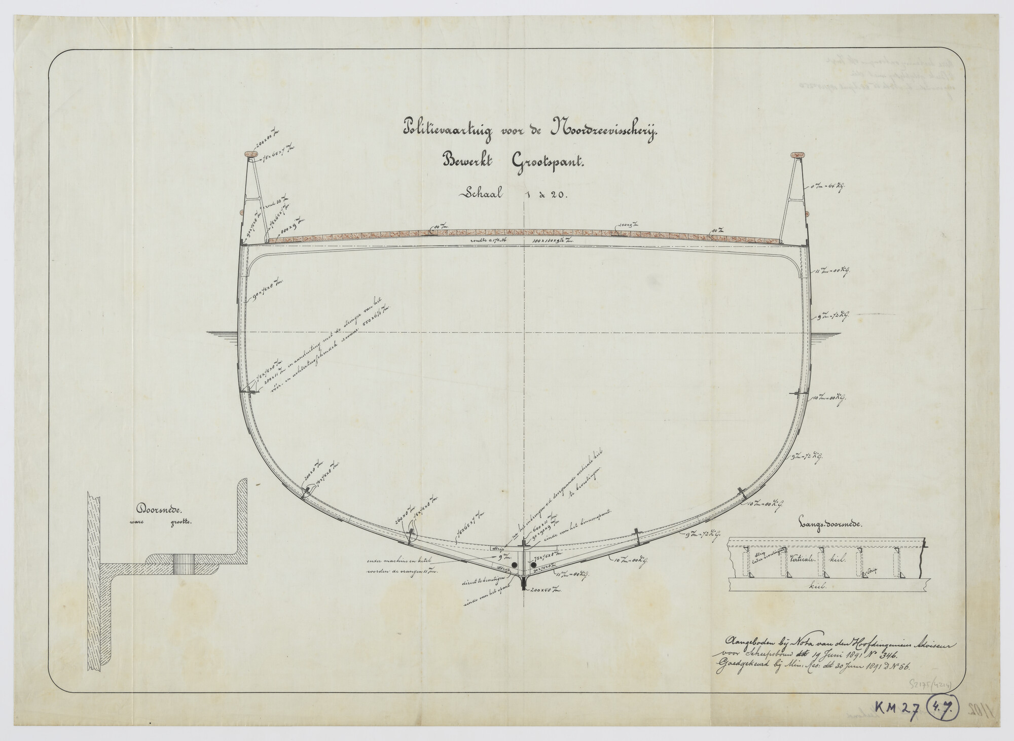 S.2175(4214); Grootspant van Hr.Ms. 'Zeehond'; technische tekening