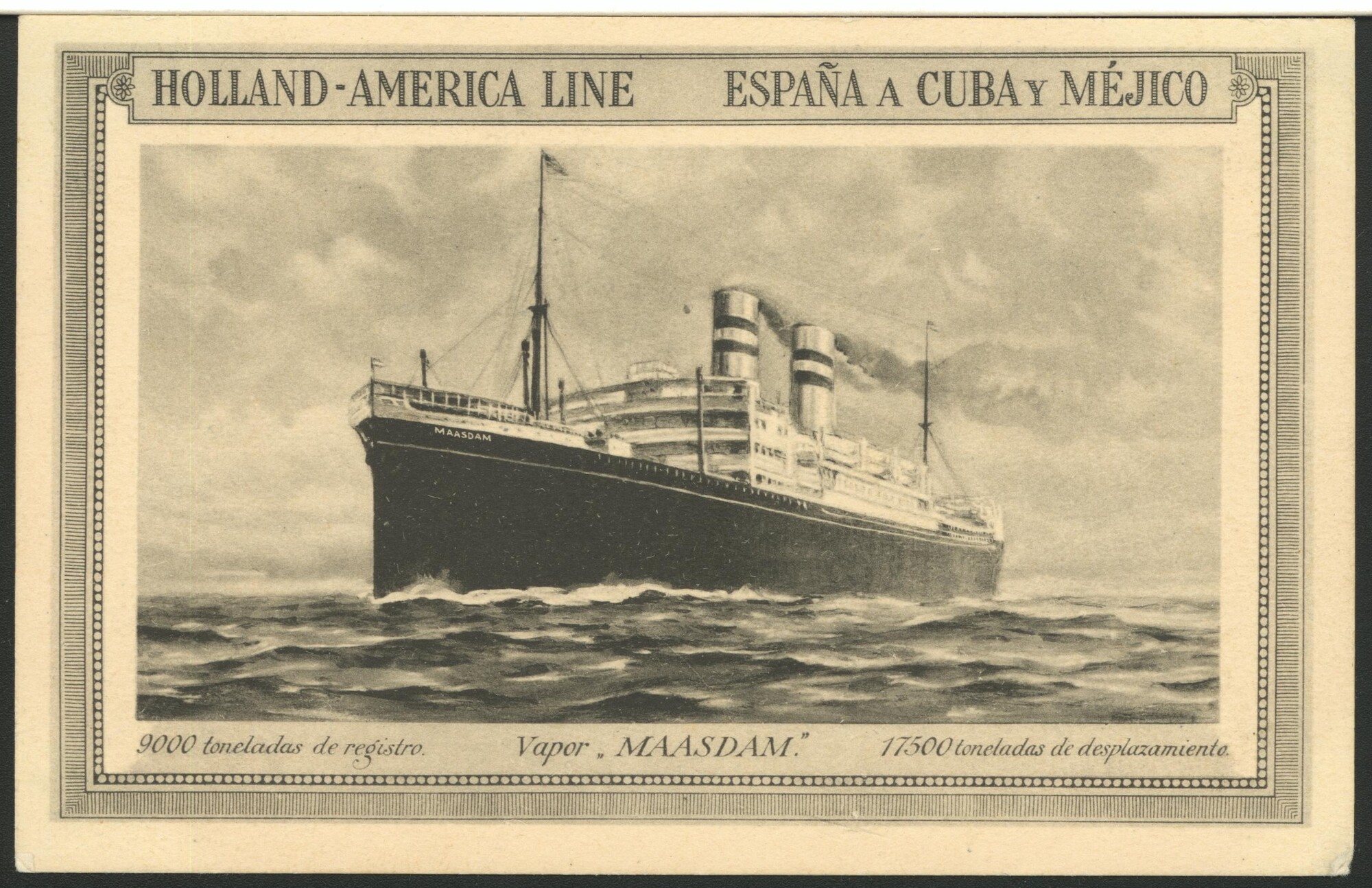 1993.6370; Het passagiersschip ss. Maasdam van de Holland-Amerika Lijn [naar een [...]; prentbriefkaart
