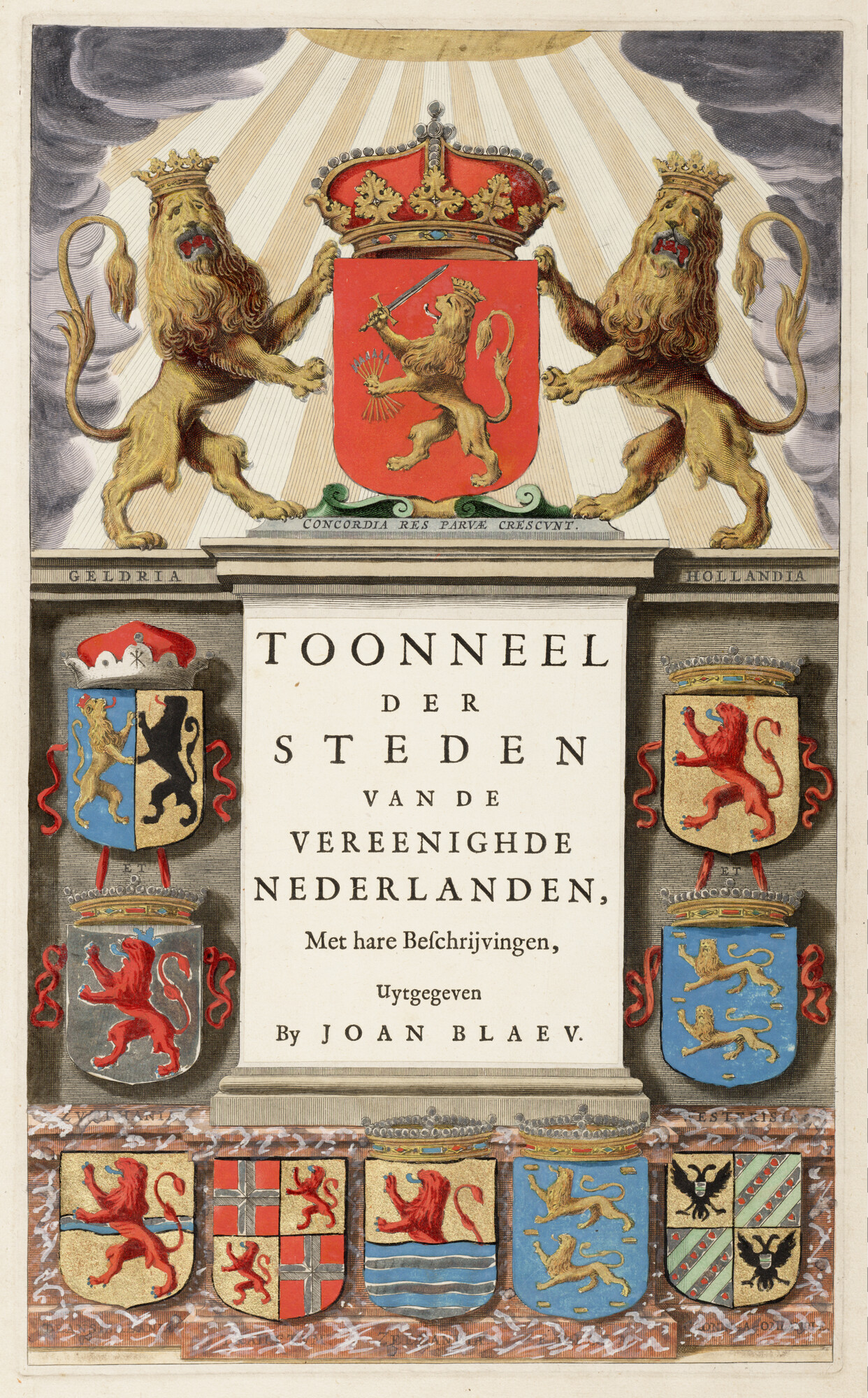 S.1034(15) [kaart 001]; Titelpagina van het stedenboek van de Noordelijke Nederlanden van Joan Blaeu; titelpagina