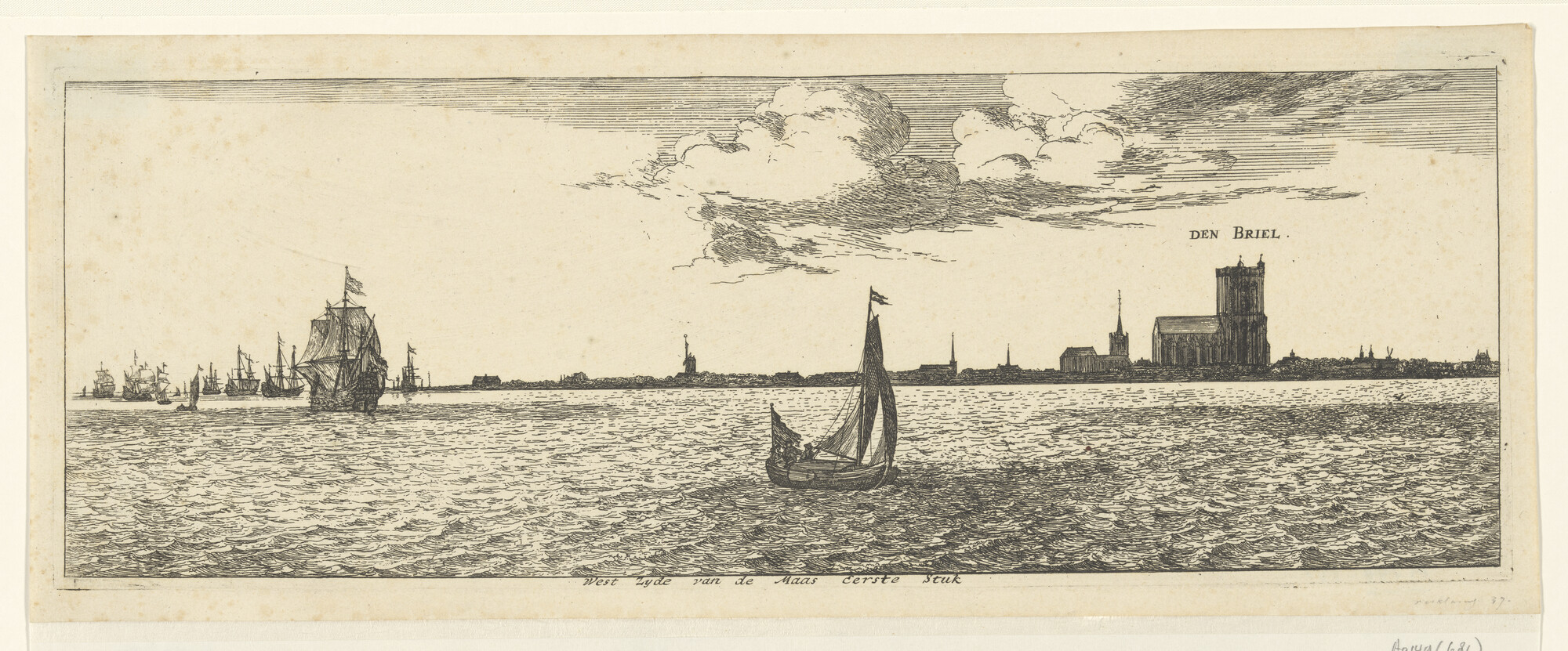 A.0149(0681); De westzijde van de Maas met uitzicht op Den Briel; prent