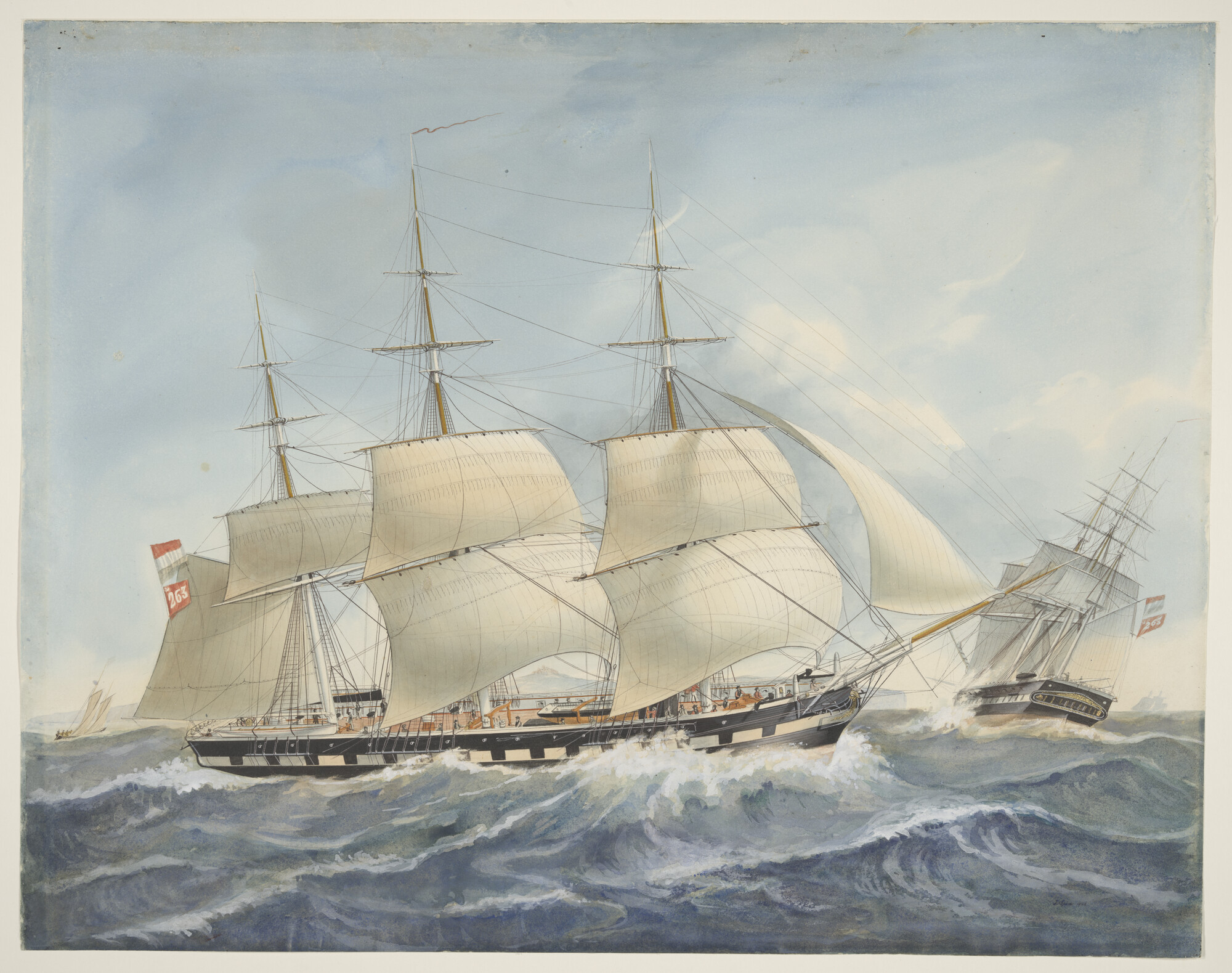 A.0037(07); Het fregatschip Philips van Marnix zeilend onder de kust van Dover; tekening