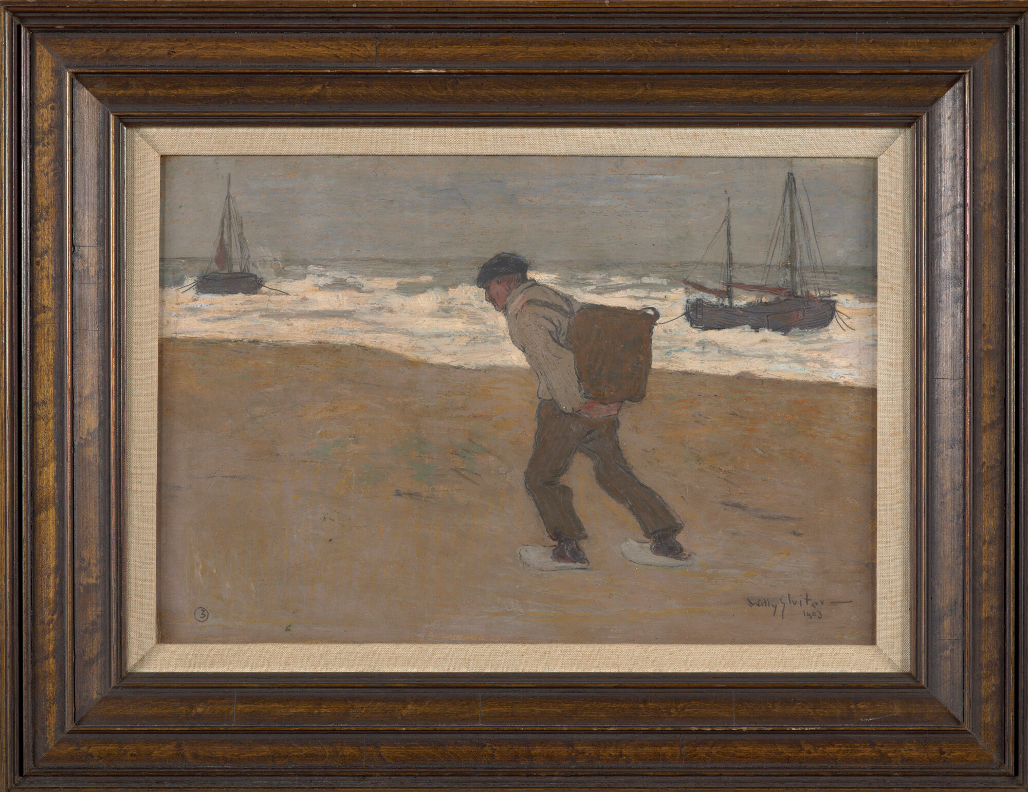1999.0624; Mosselvisser op het strand; schilderij