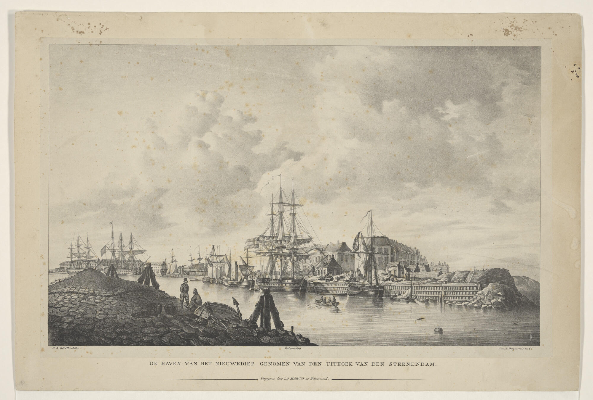 A.0893; De haven van het Nieuwediep, genomen vanuit Steenendam; prent
