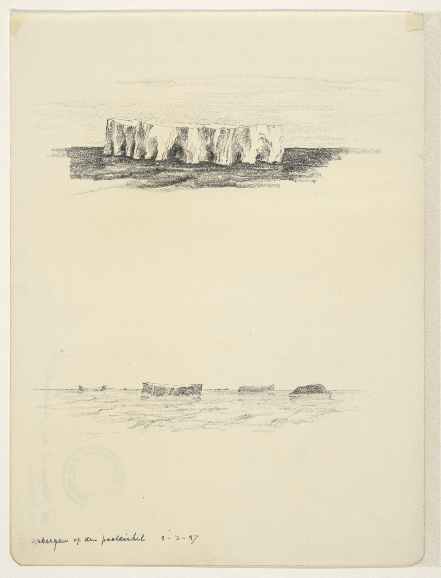 S.4035(017); IJsbergen op de Poolcirkel; tekening