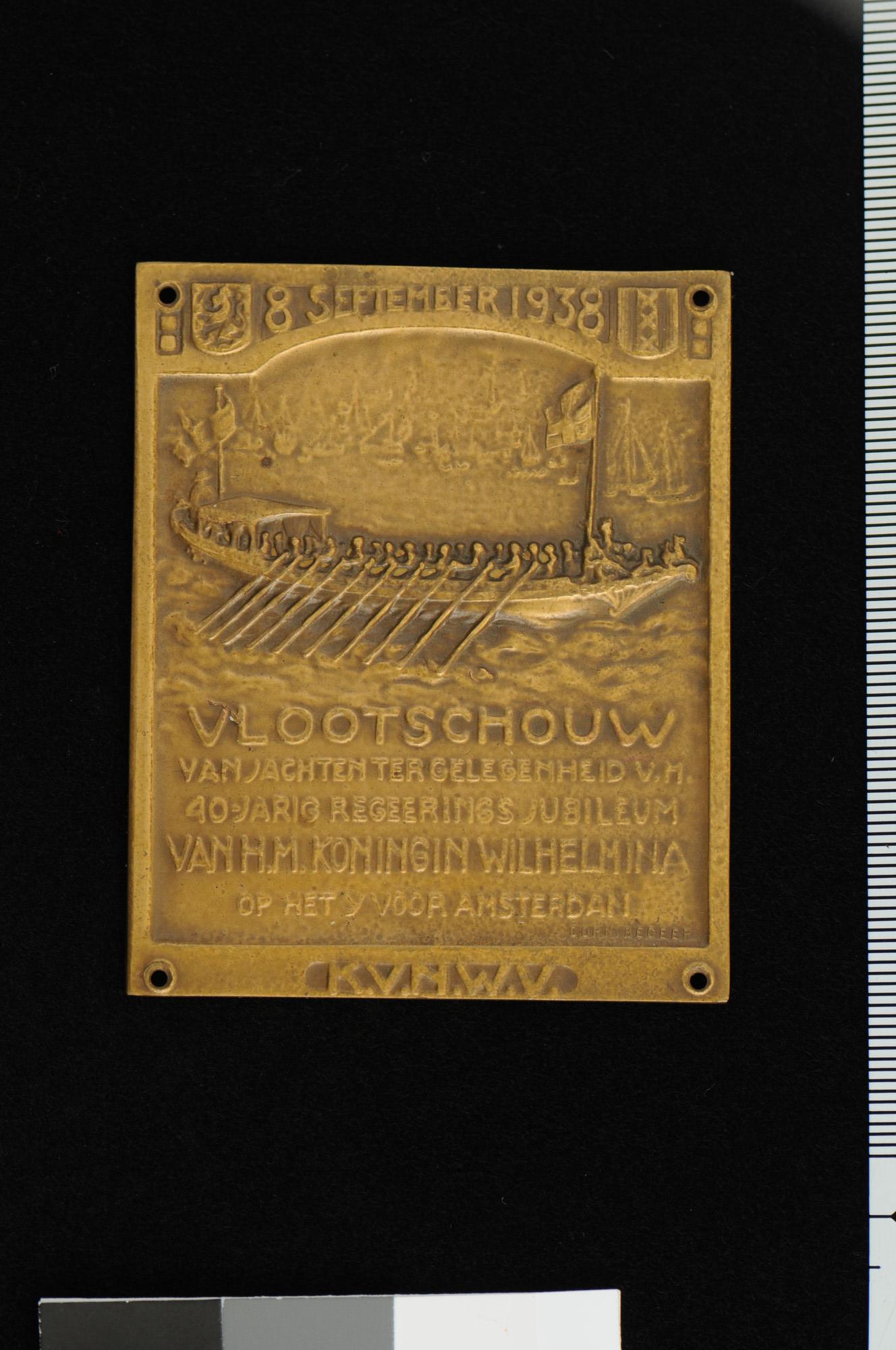 1989.0849; Plaquette op het 40-jarig regeringsjubileum van koningin Wilhelmina, 1938; plaquette