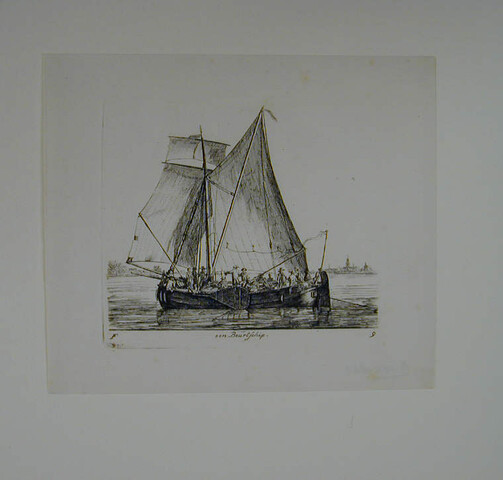 A.0149(0143); Prent van een beurtschip met passagiers; prent