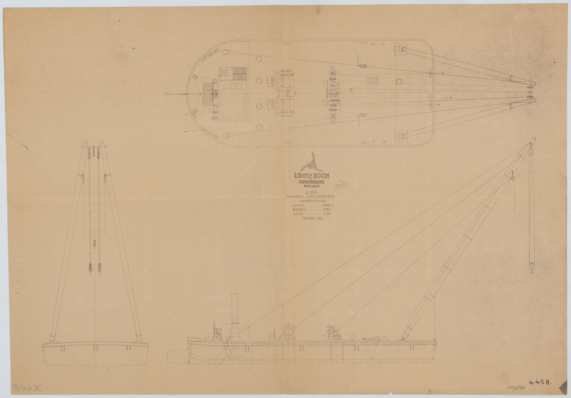S.6879(391); Ontwerp van een drijvende bok nummer 3; technische tekening