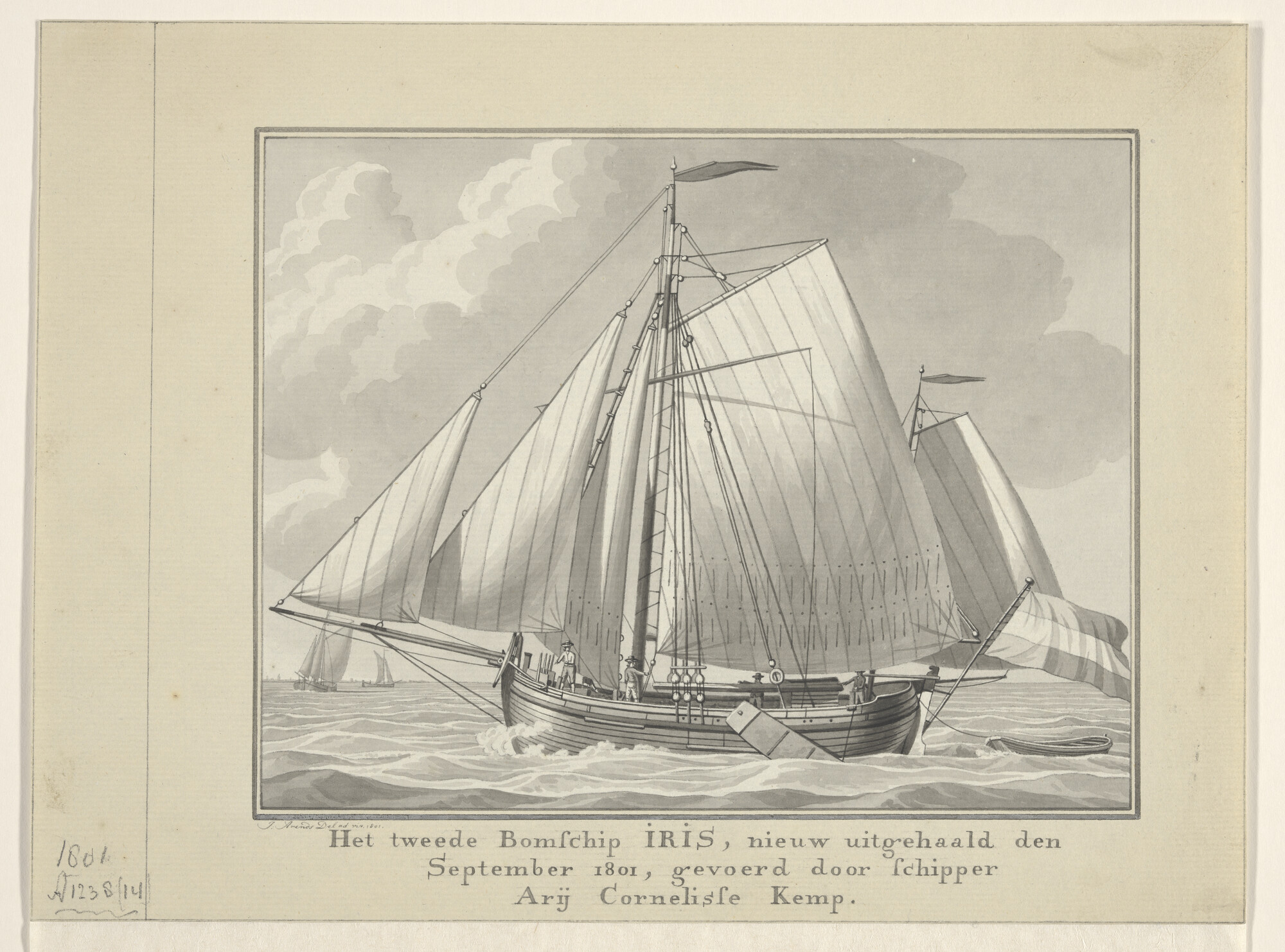 A.1238(14); Het bomschip 'Iris' van schipper Arij Cornelisse Kemp; tekening