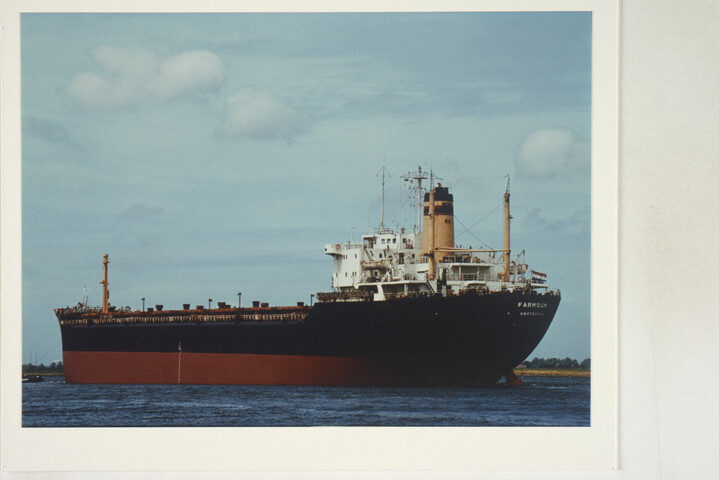 S.7032(048); Kleurenfoto van de bulk-carrier ms. Farmsum van de NV Stoomvaart [...]; foto