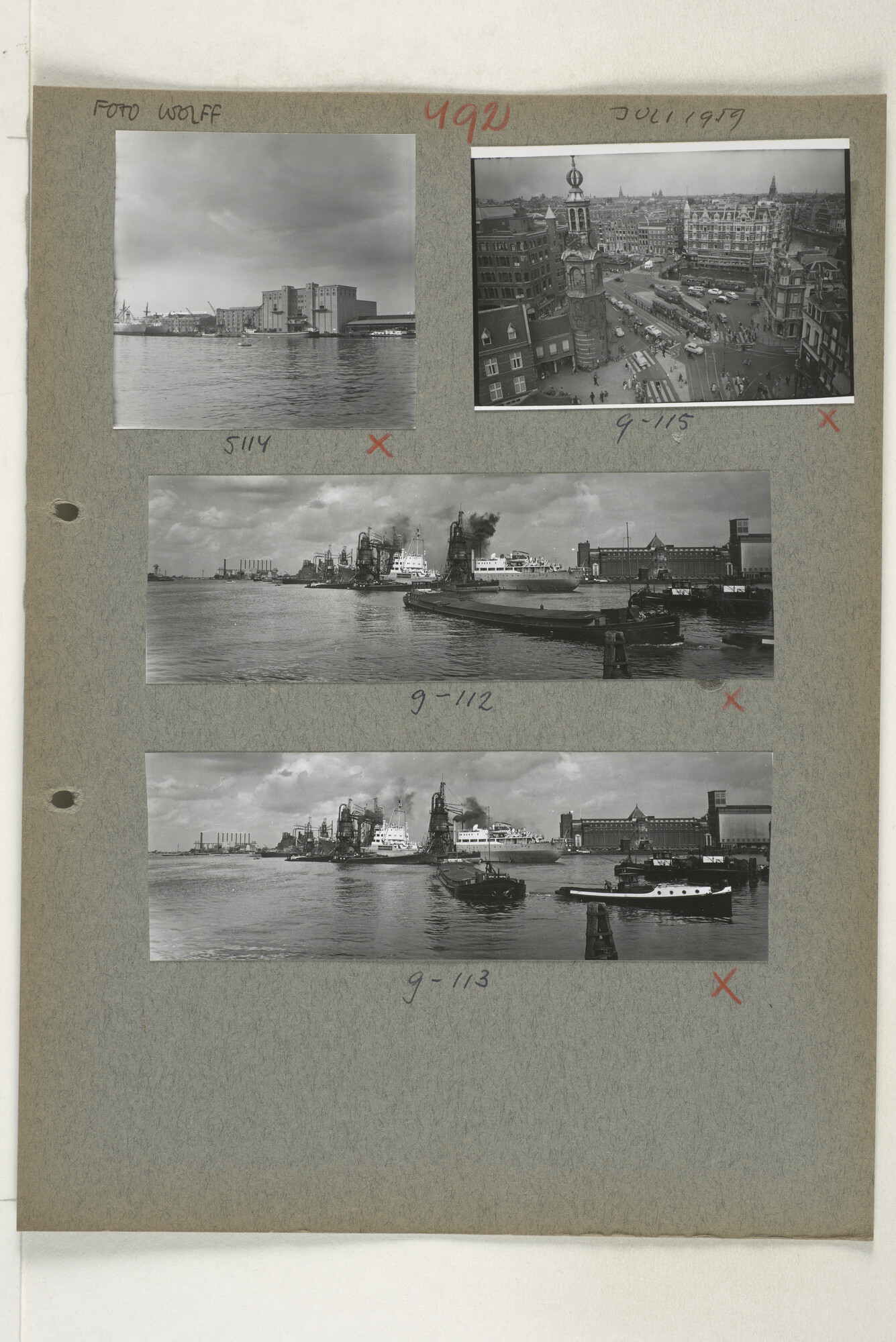 1998.2183; Omslag (voorheen ordner) met een grote hoeveelheid proef foto's van de haven en de stad van Amsterdam; omslag