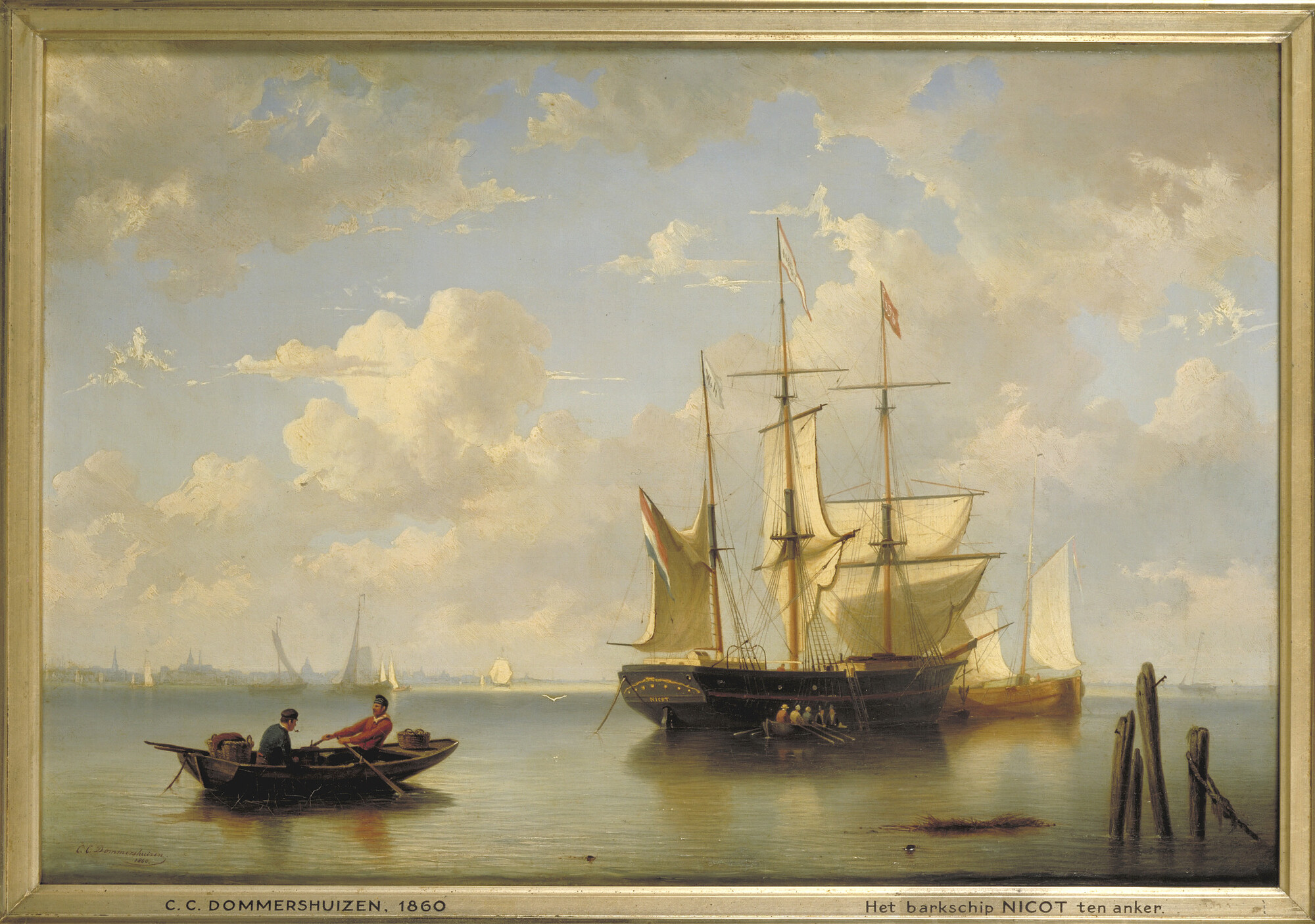 A.1297(02); Het barkschip Nicot van rederij Wuste & Hintzen voor anker op het IJ; schilderij