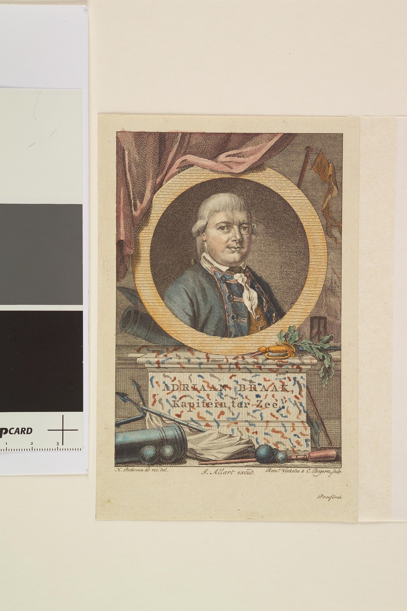 A.2914(03)a; Portret van Adriaan Braak, borstbeeld naar voren en rechts in medaillon, met; prent