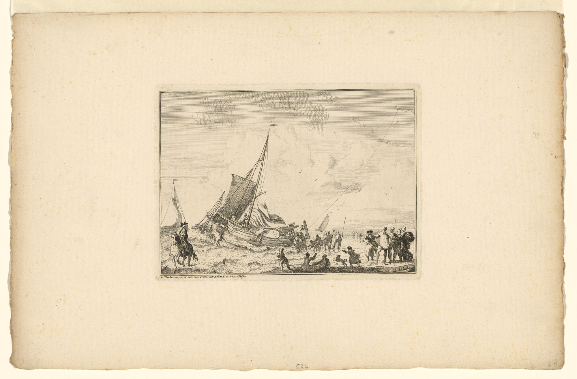 A.0145(166)11; Visserspinken in de branding; prent