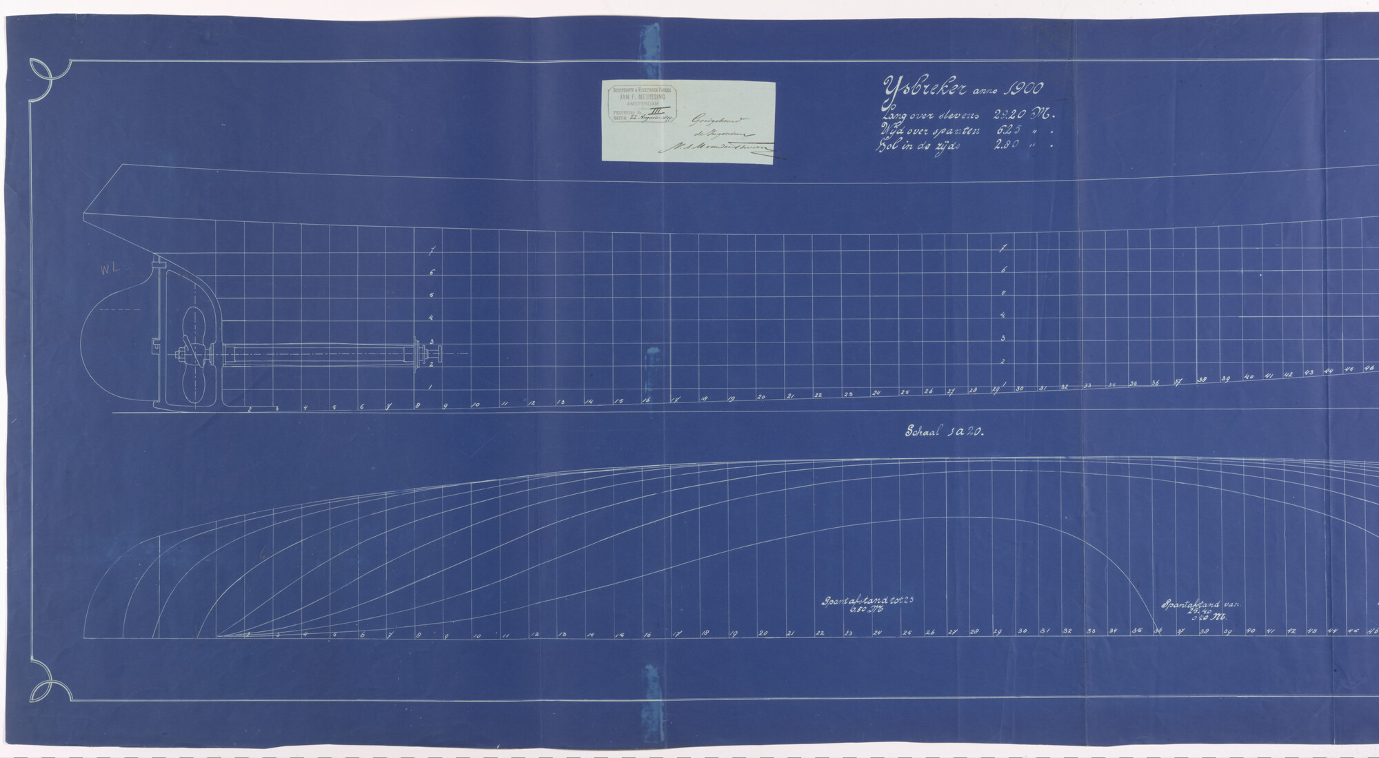 S.1156(05)0131; Lijnenplan van de ijsbreker 'Christiaan Brunings'; technische tekening