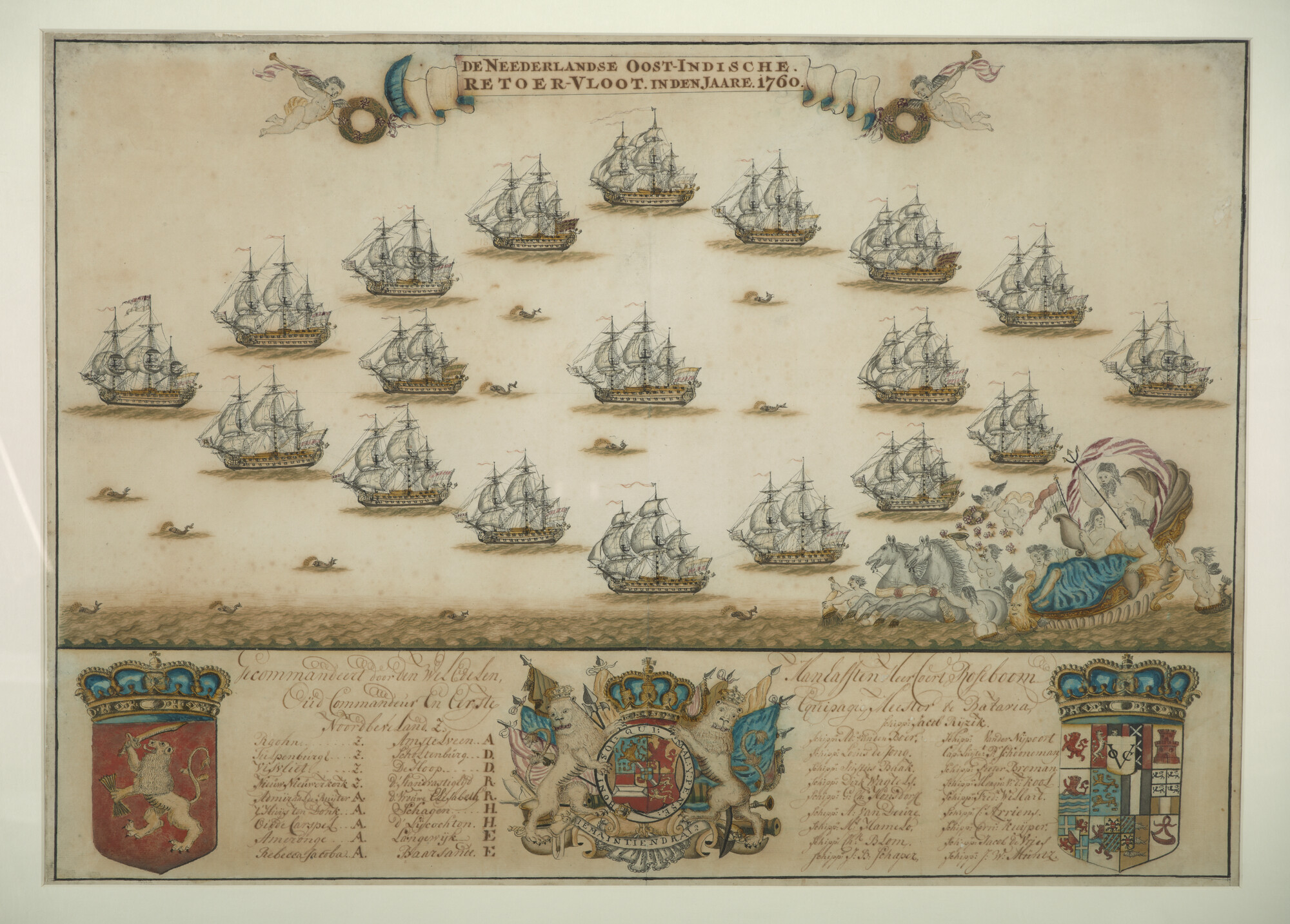 RB.1496; De Nederlandse Oost-Indische retourvloot in 1760, onder commando van Coert Roseboom; tekening