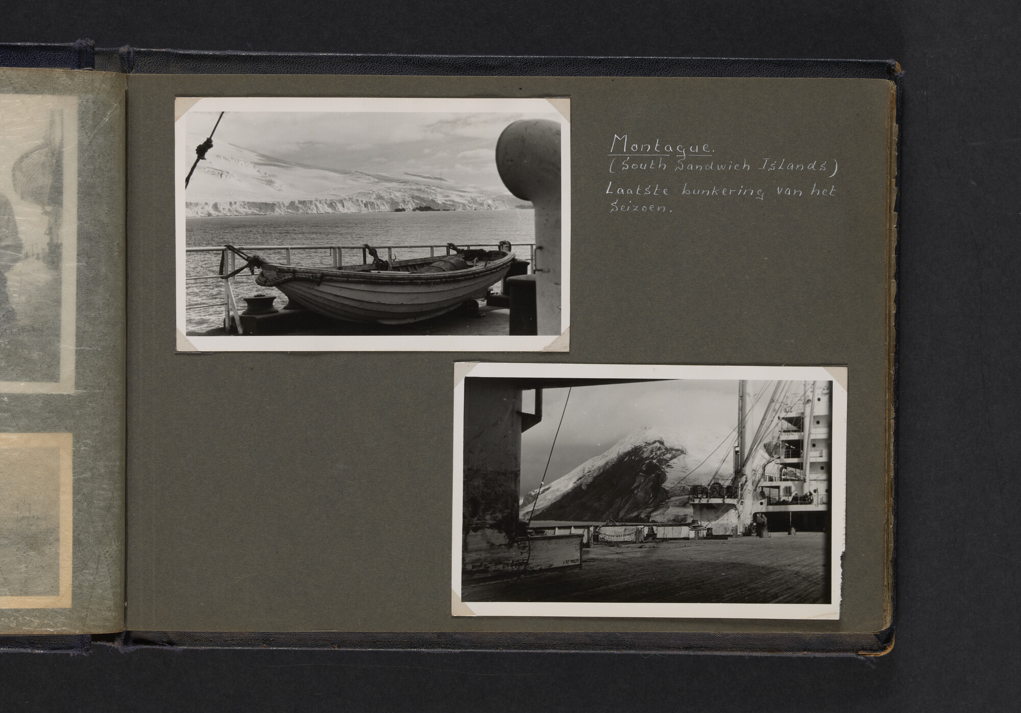 2021.0009; Fotoalbum van Joost Ossewaarde, 4e radiotelegrafist op walvismoederschip Willem Barendsz (II) en walvisjagers, met foto's van vangstseizoenen 1955-1956 en 1956-1957.; fotoalbum