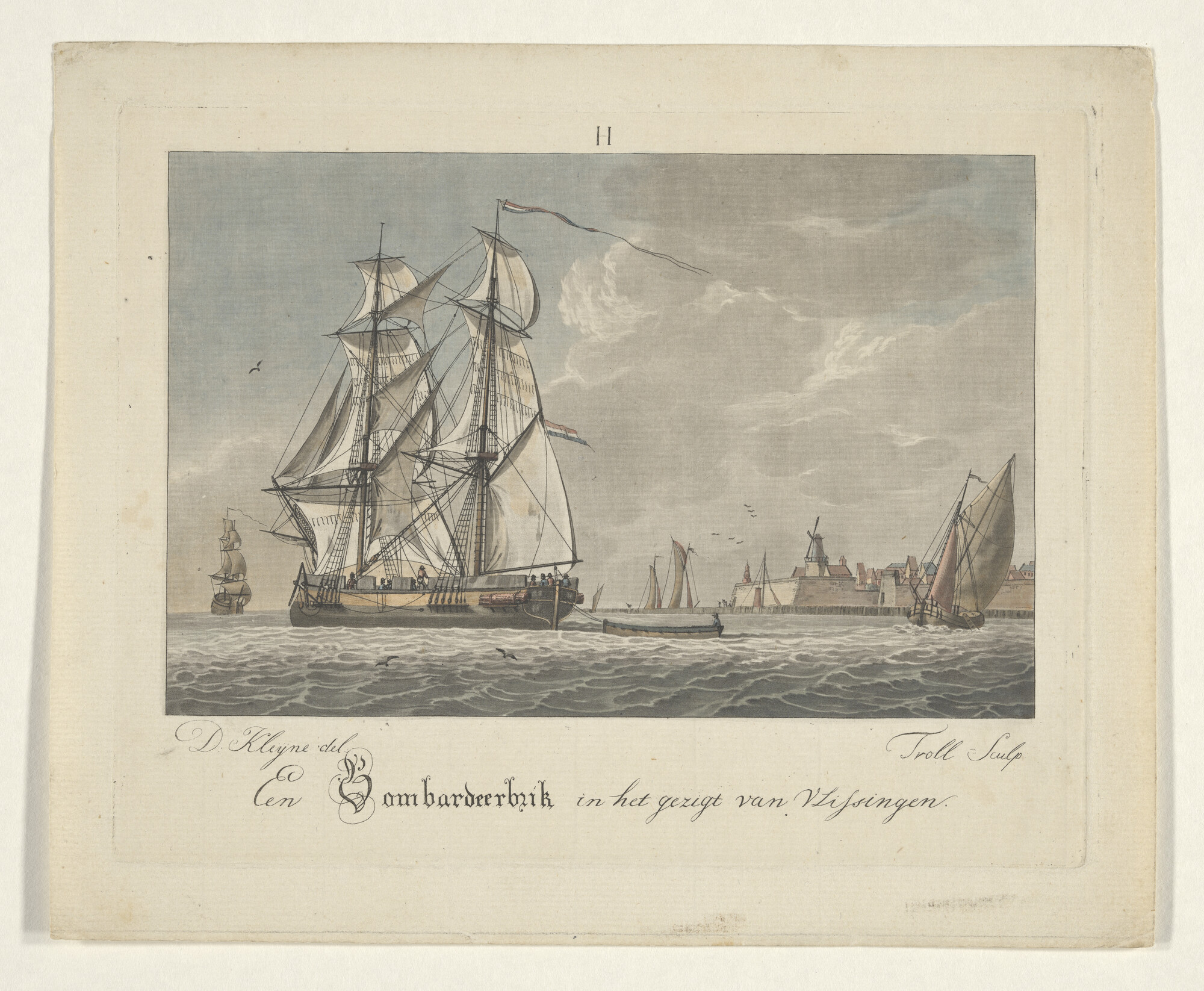 A.0149(0206); Een kanonneerbrik onder zeil ter hoogte van Vlissingen; prent