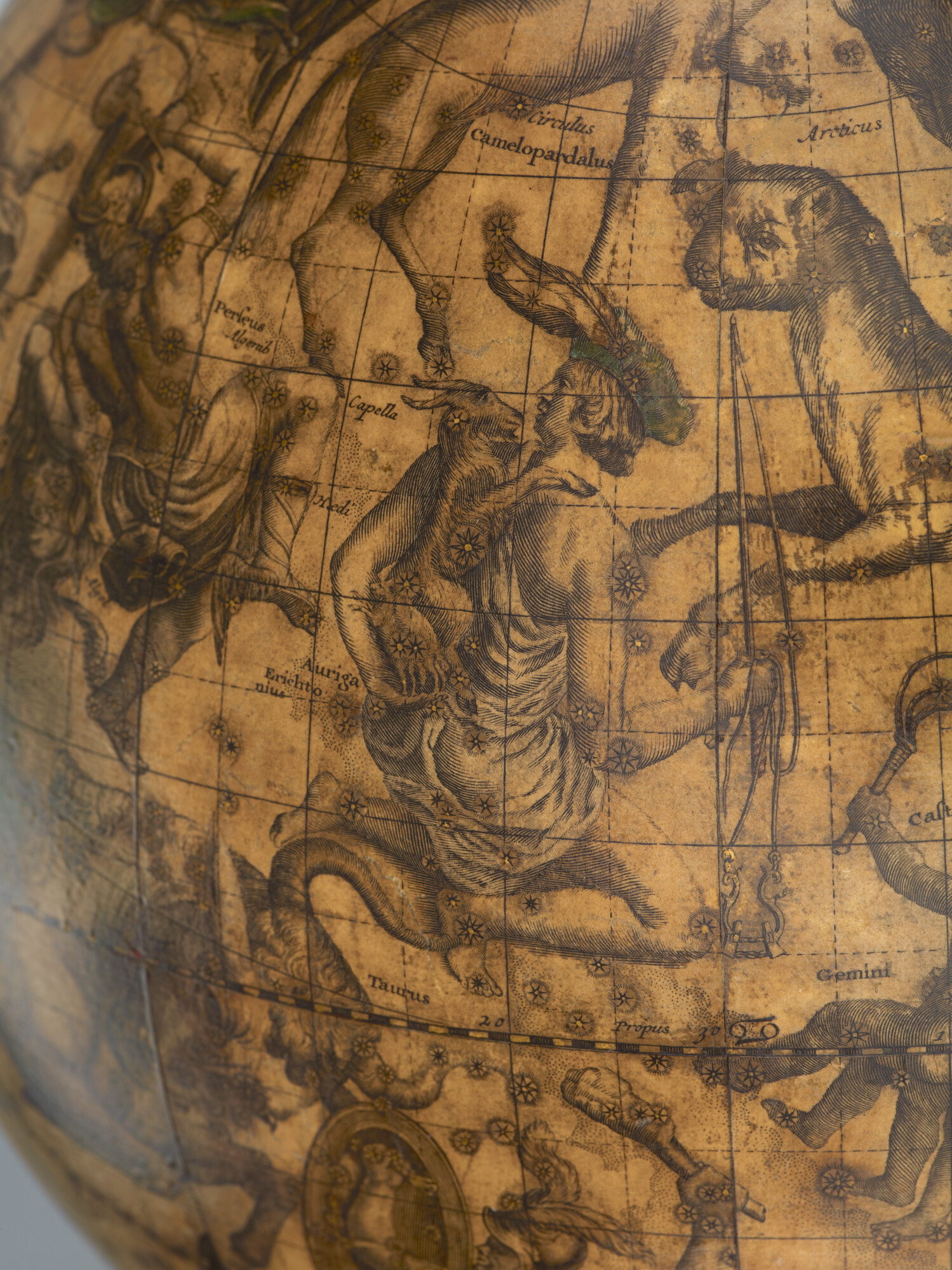 S.1985(02); Hemelglobe van 31 cm. in doorsnede door Gerard en Leonard Valk, 1700, in de uitgave van 1750; globe