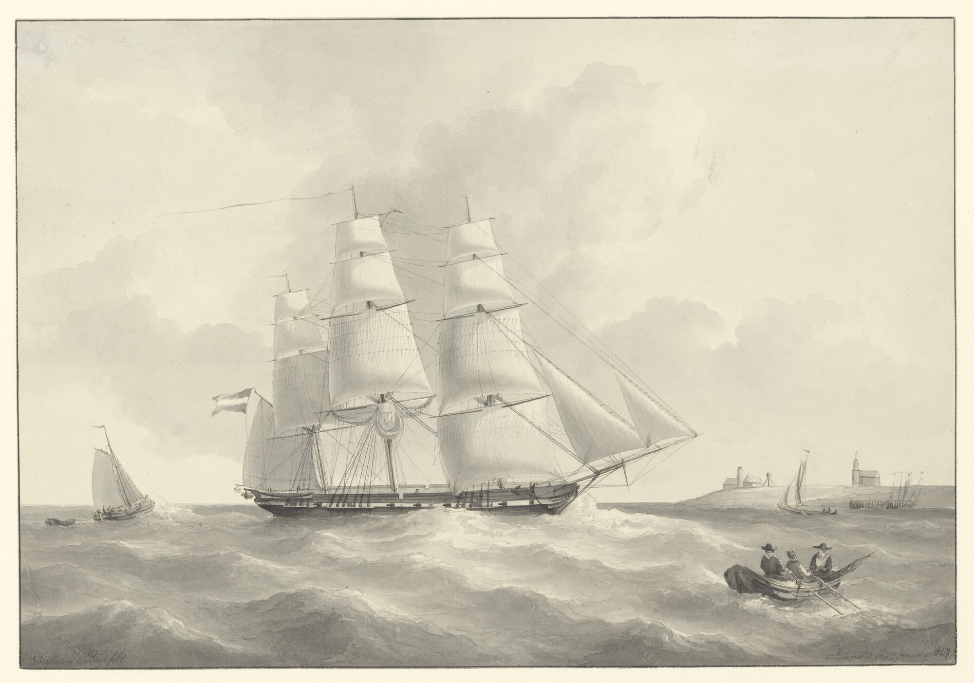A.0503(01); Het korvet 'Urania' voor Medemblik; tekening