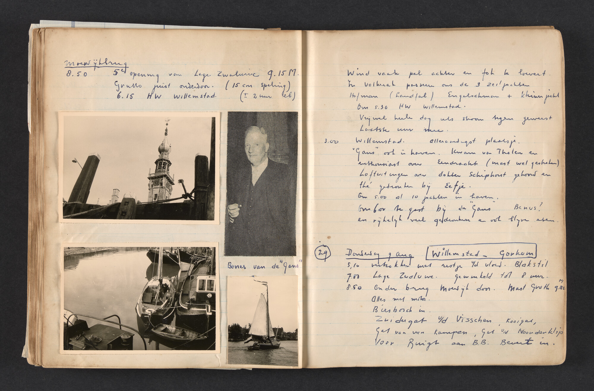 2017.0792; Logboek c.q. fotoalbum van reizen met zeeschouw Grutto in Nederland, 1955-1957; logboek
