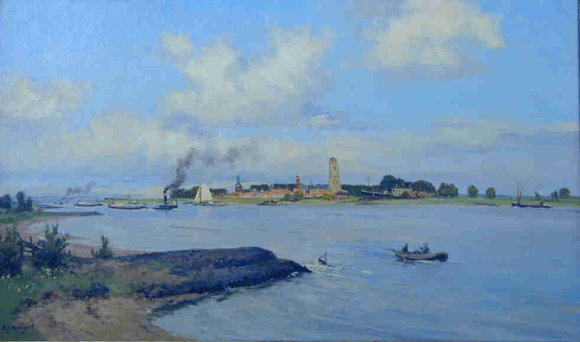 S.5772(01); Sleepvaart op de Waal nabij Zaltbommel; schilderij