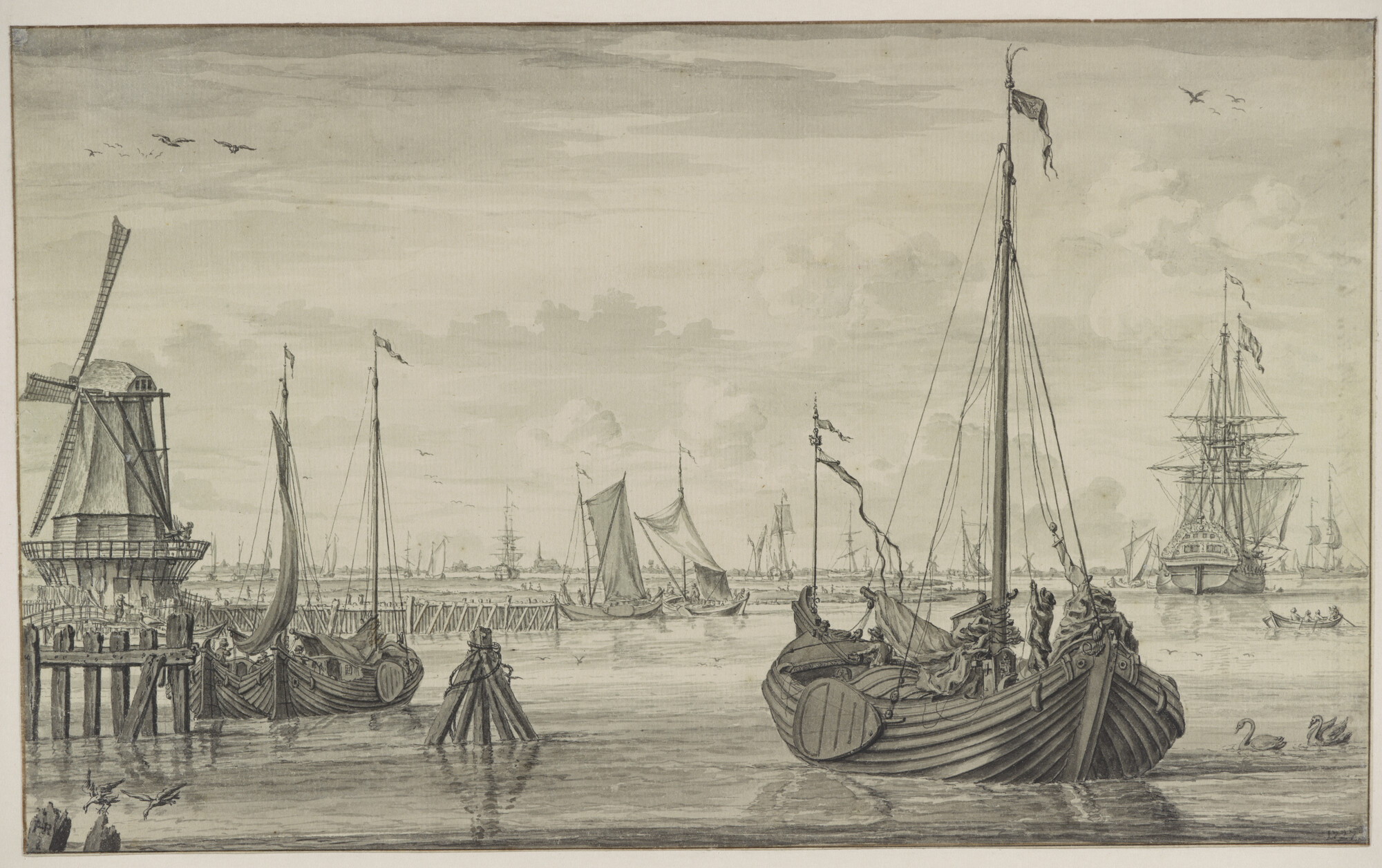 A.0149(0337); Een Zaandamse boeier de zeilen hijsend; tekening