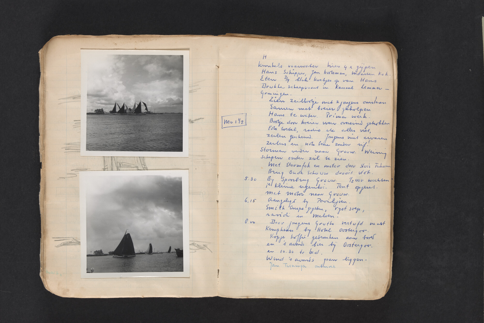 2017.0794; Logboek c.q. fotoalbum van reizen met zeeschouw Grutto in Nederland, 1961-1962; logboek
