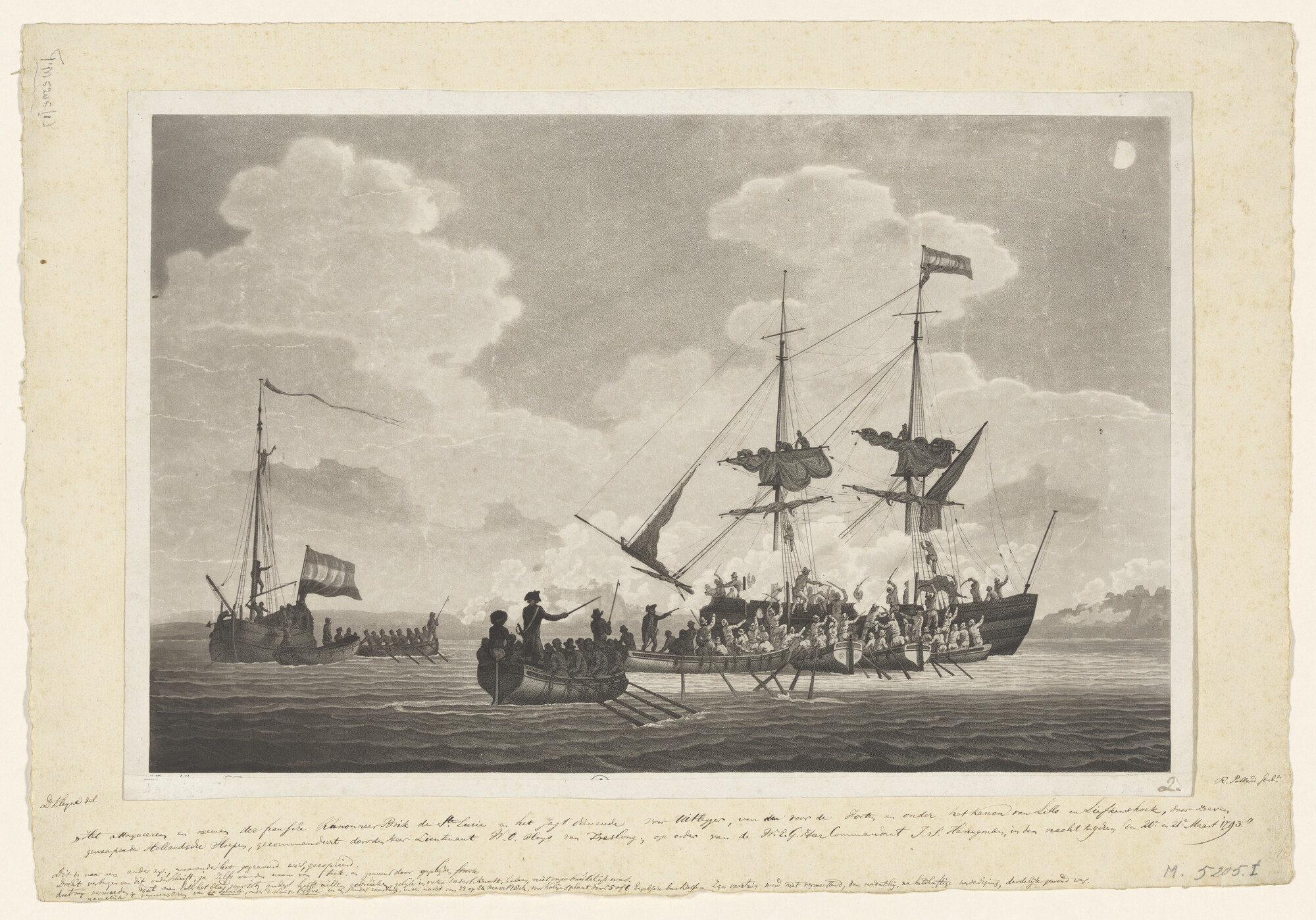 A.0145(193)23; De verovering van de Franse kanonneerboot 'Ste. Lucie, 1793; prent