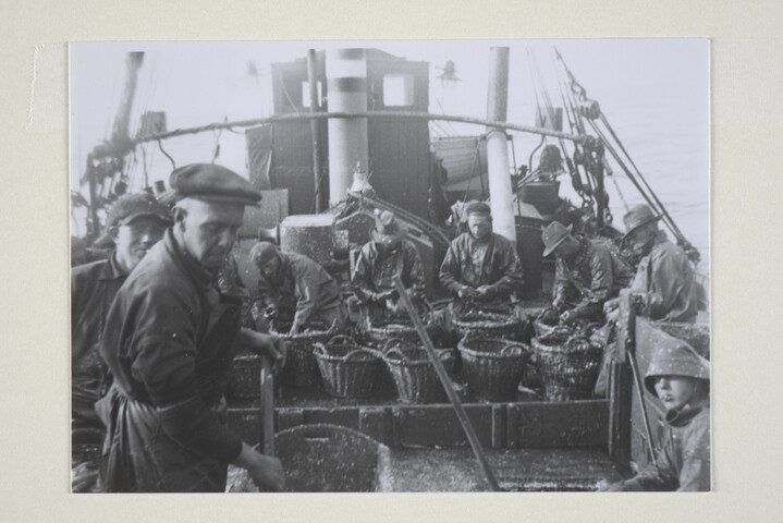 1994.6396; Het kaken van de haring aan boord van de motorlogger 'Marie' ('VL 71'), omstreeks 1936; foto