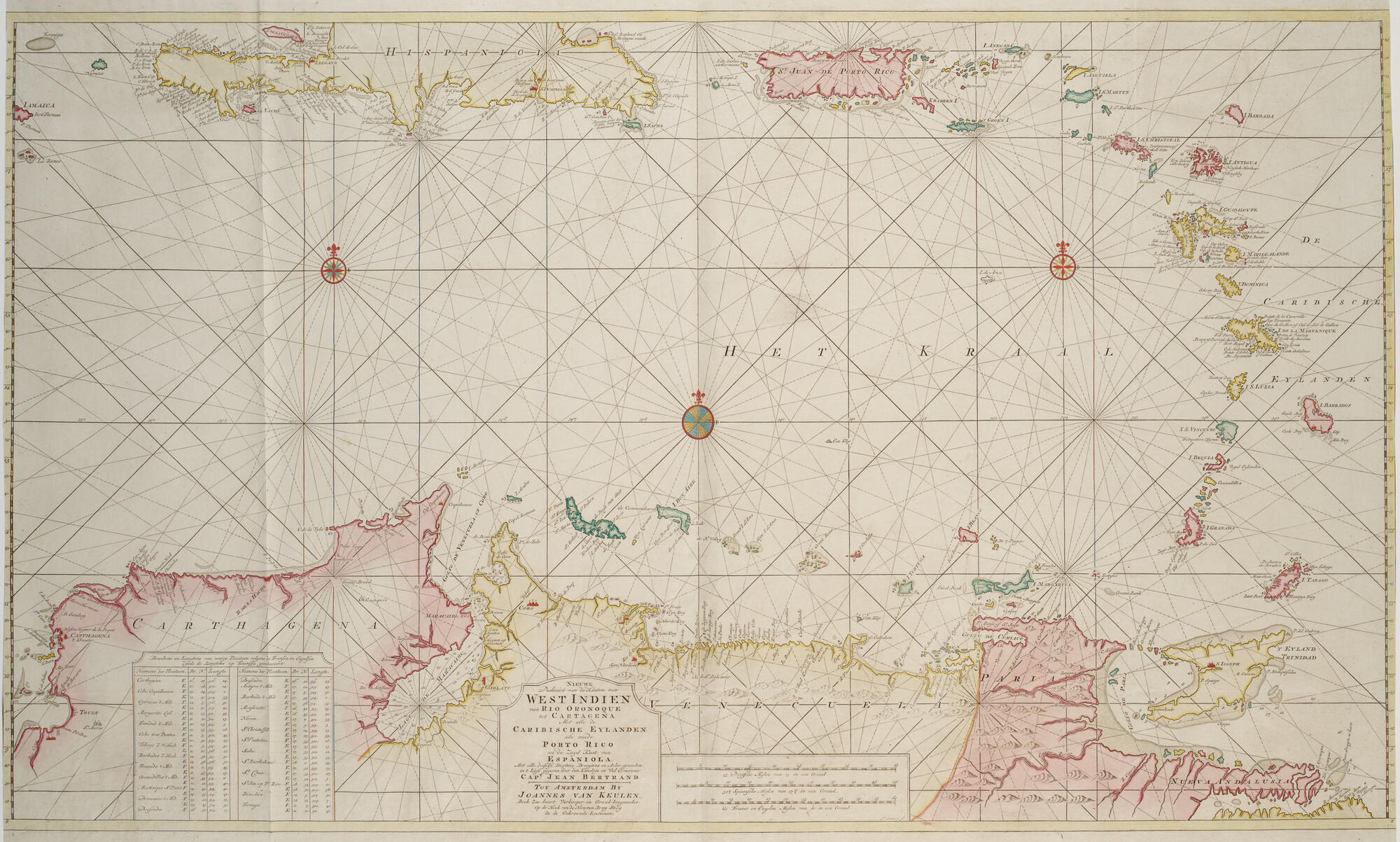 B.0032(109)4 [kaart 021]; Paskaart van de kusten van Venezuela, Colombia, met de eilanden in het; zeekaart