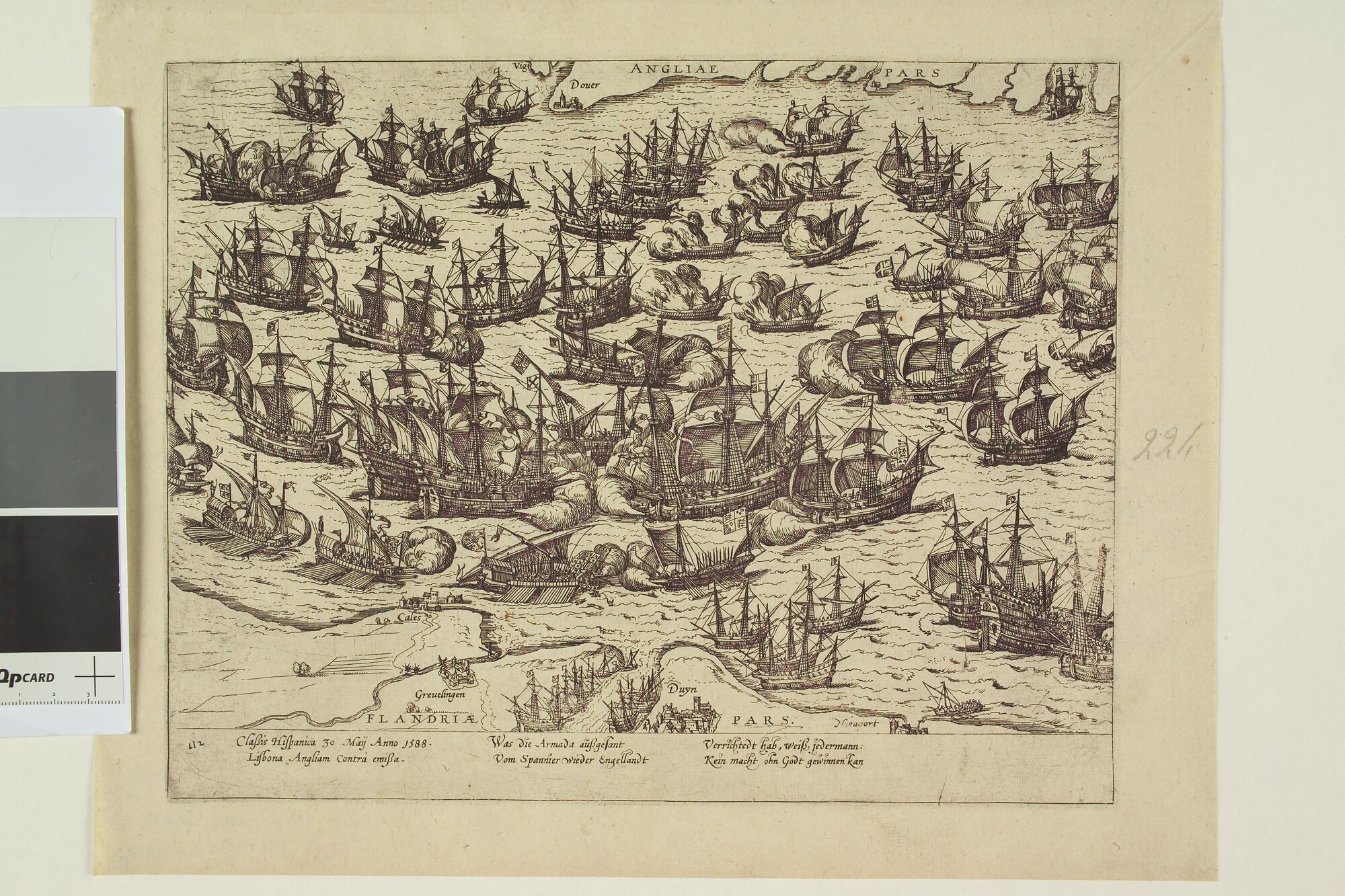 A.0145(027)285; De Spaanse Armada in het Kanaal, 30 mei 1588; prent