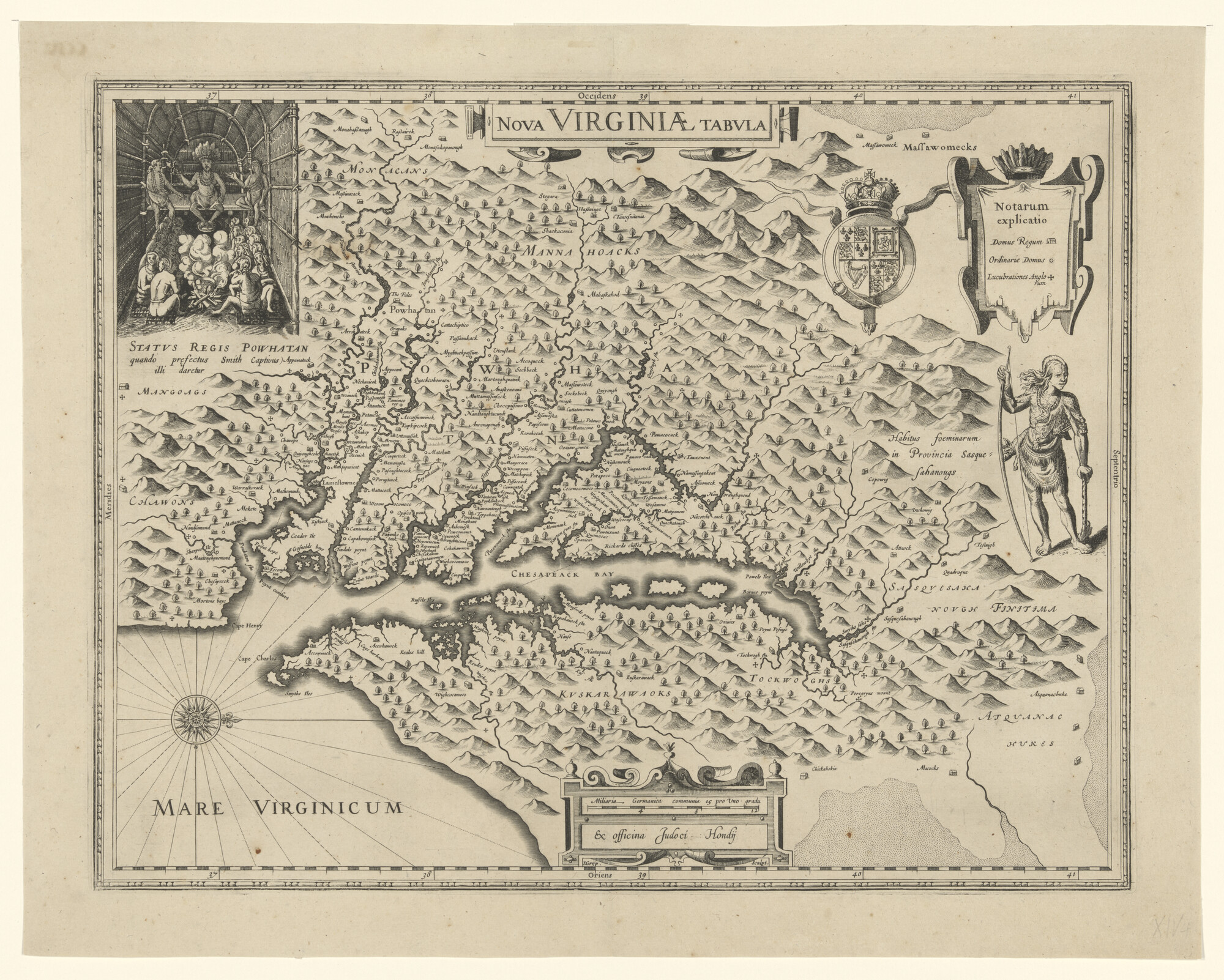 A.0145(211)027; Kaart van Virginia in Amerika, gravure door Dirck Grijp, Amsterdam, 1618; landkaart