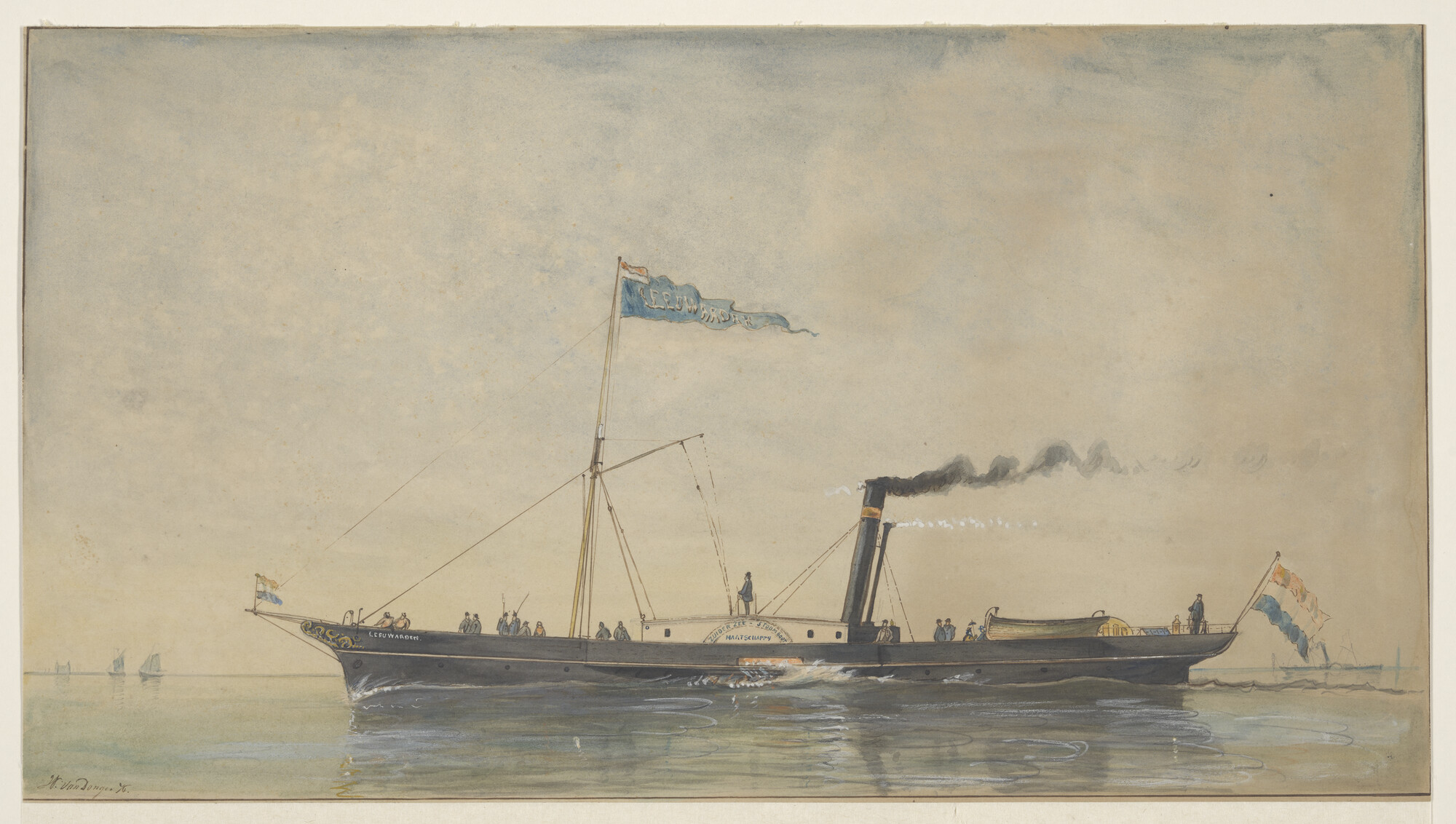 A.2227(05); Het raderstoomschip 'Leeuwarden' van de Zuiderzee Stoomboot Maatschappij; tekening