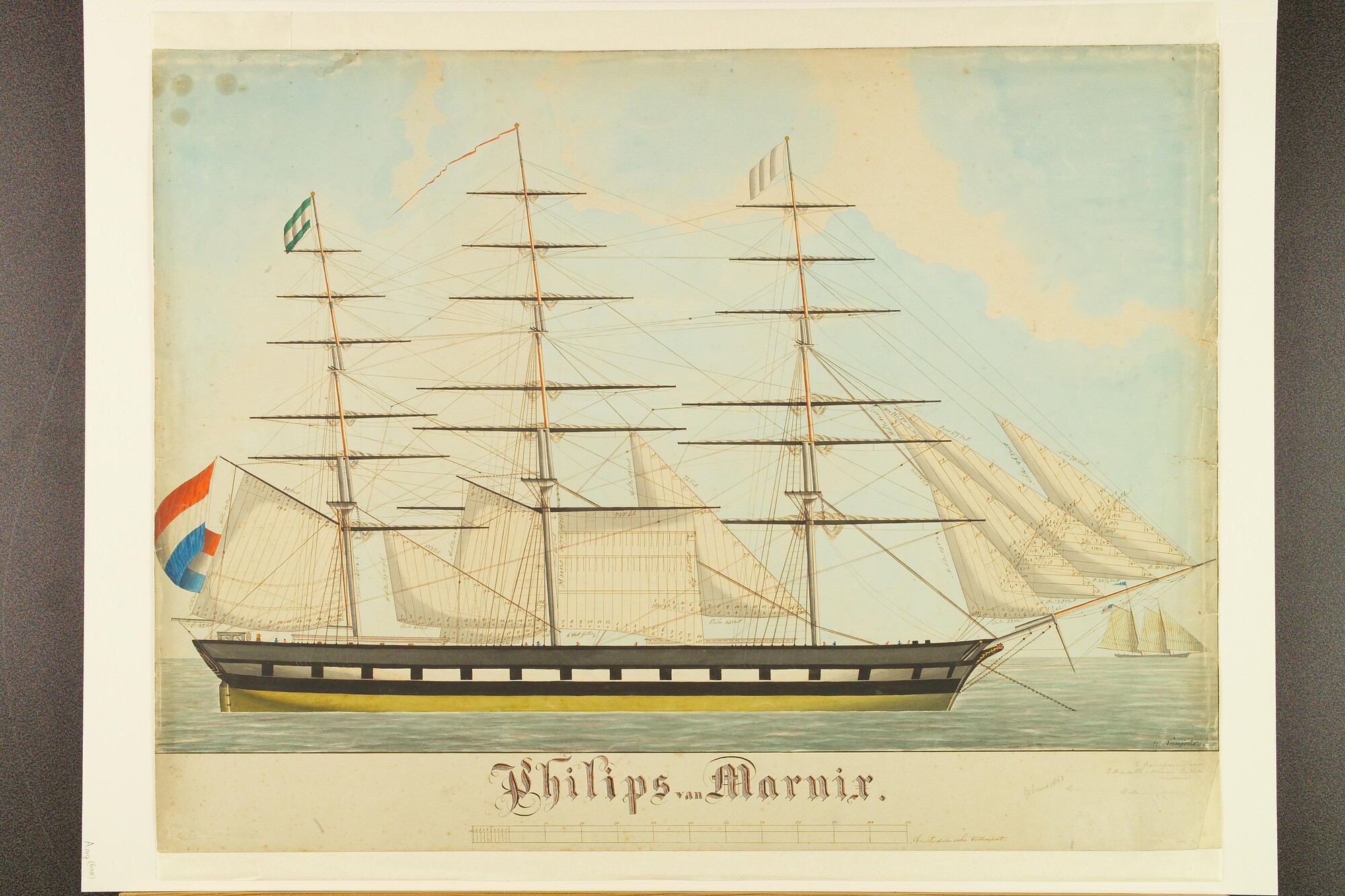 A.0149(0638); Tuigtekening van het fregatschip 'Philips van Marnix'; tekening