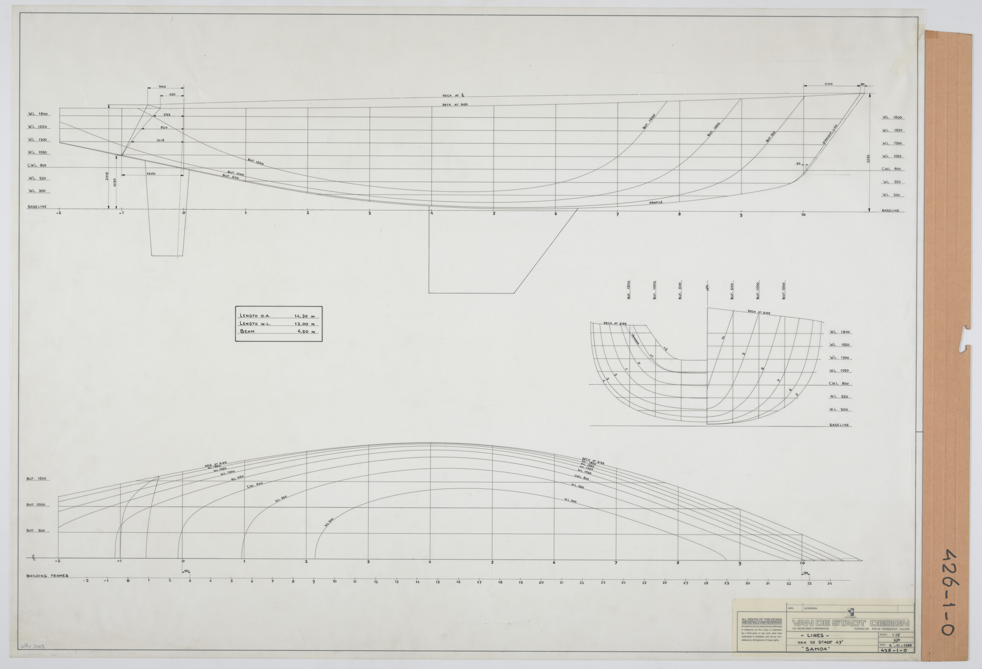 2015.4820; Lijnenplan Van de Stadt 47' - Samoa; technische tekening
