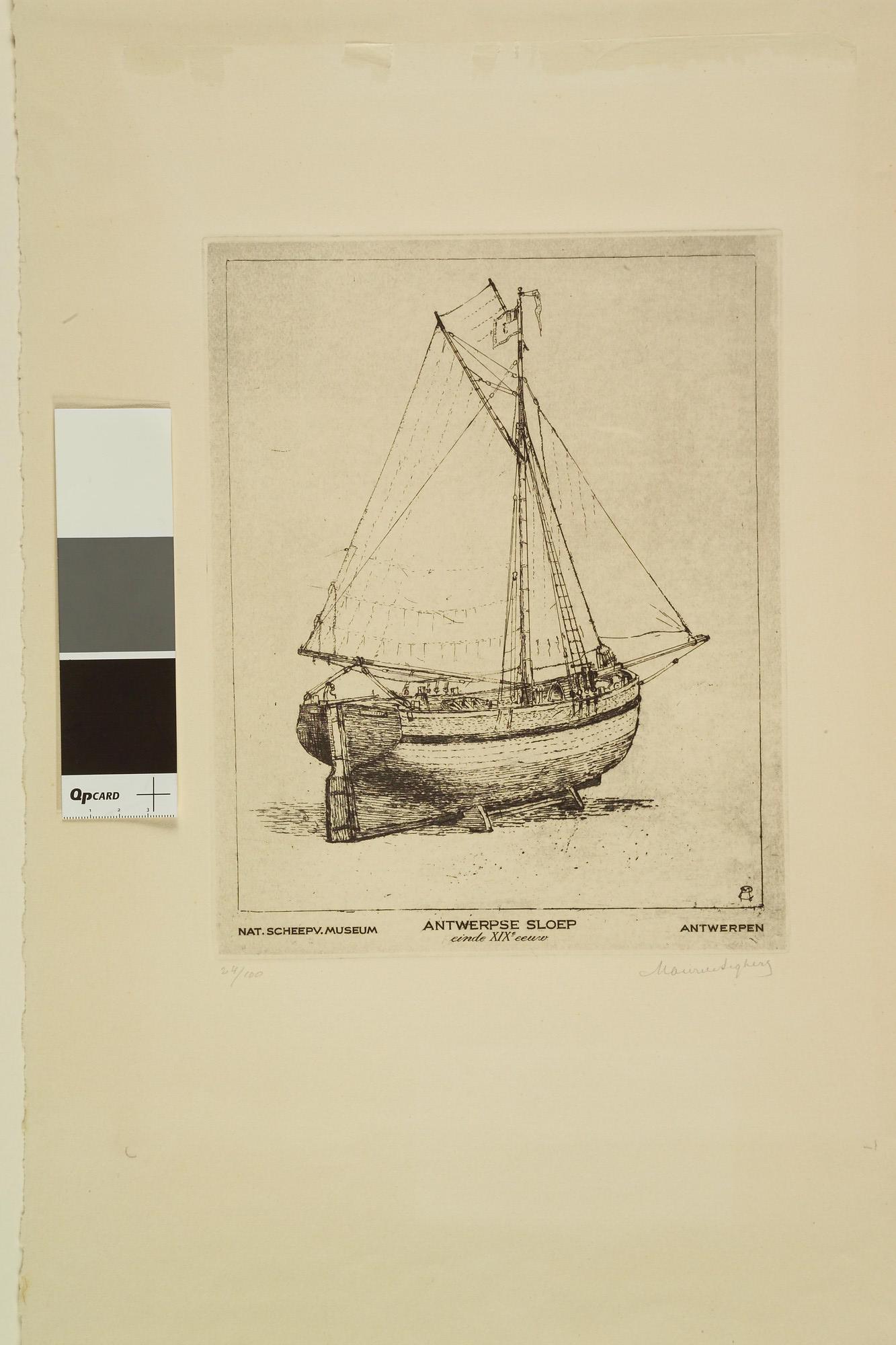 S.2721; Het model van een Antwerpse sloep; prent