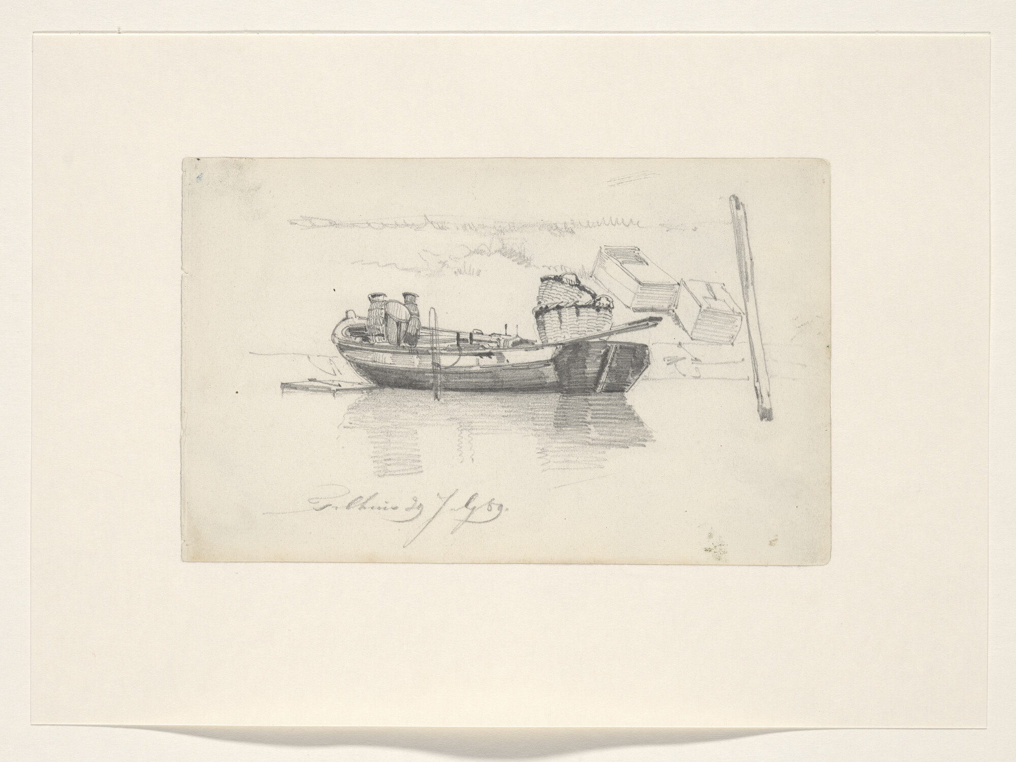 A.5579(03); Een roeiboot met kubben bij het Tolhuis te Amsterdam; tekening